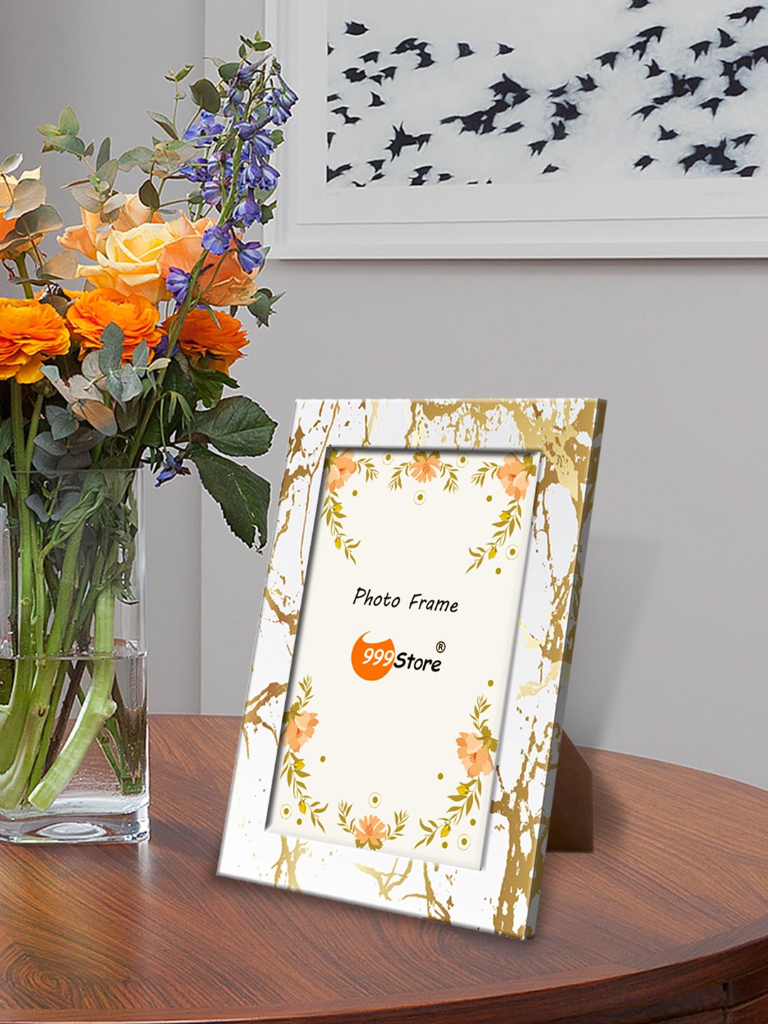 999Store White & Brown Printed Photo Frame