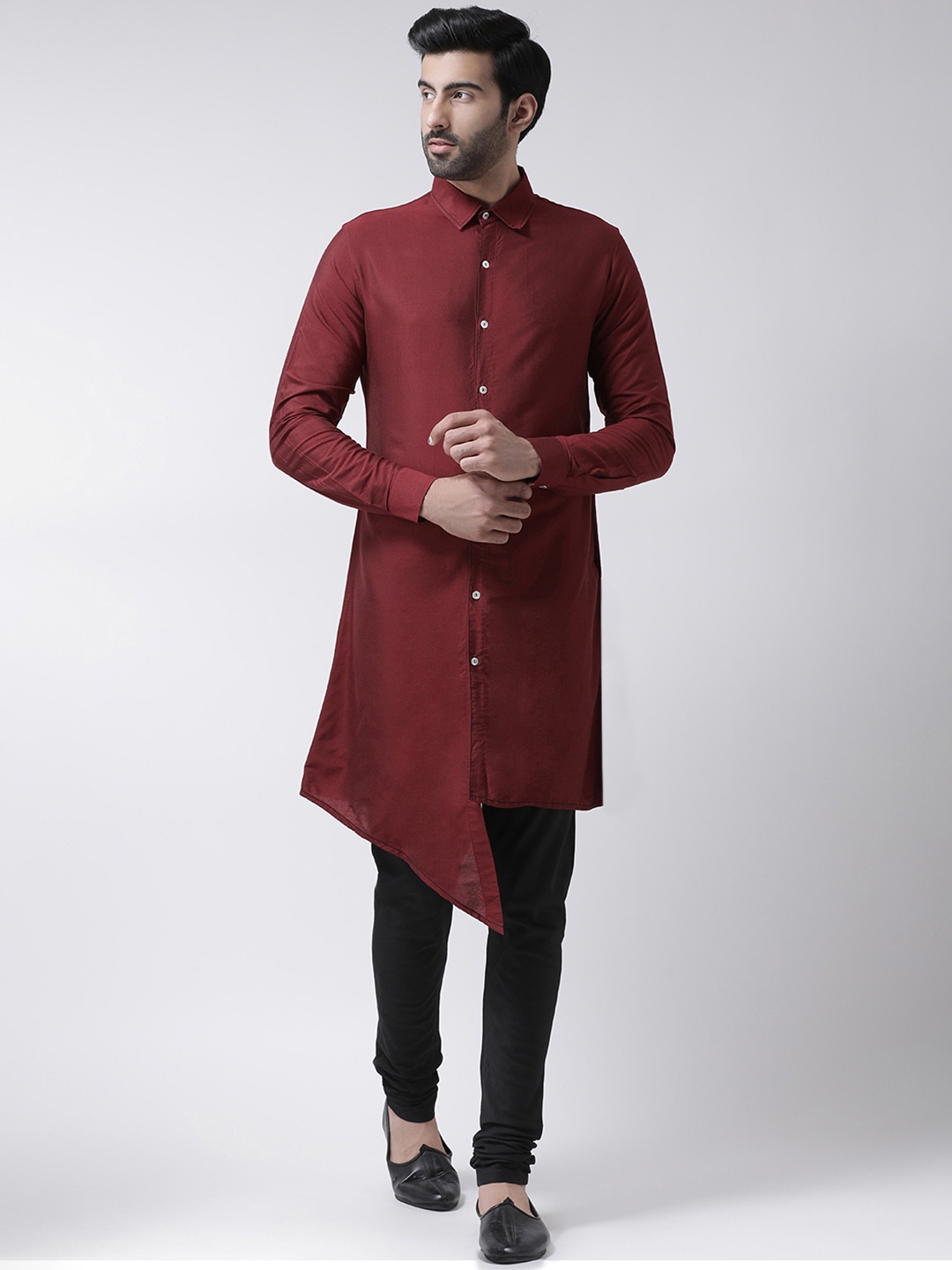 

KISAH Men Maroon & Black Solid Kurta with Churidar