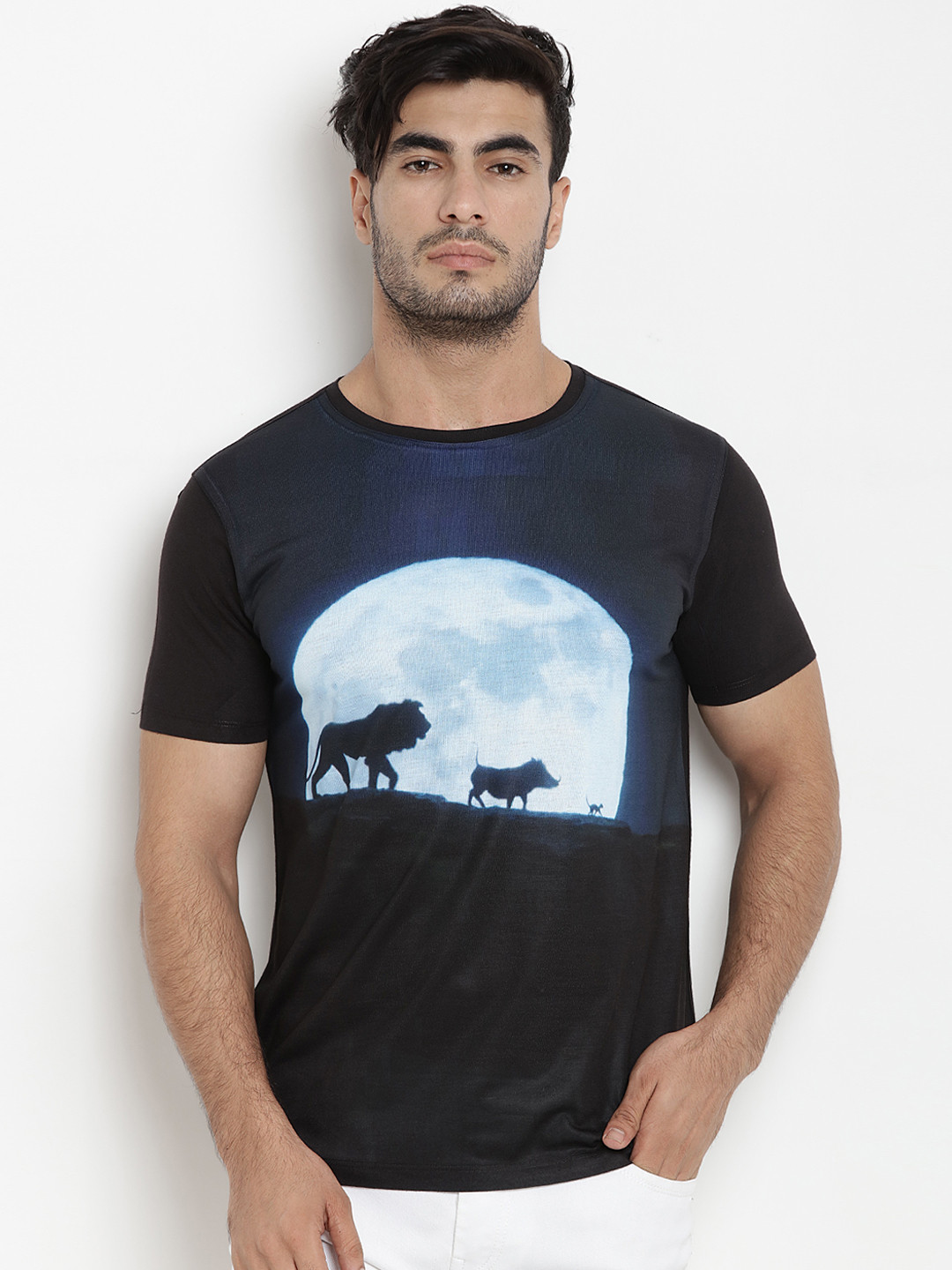

Disney by Wear Your Mind Men Black Printed Round Neck T-shirt