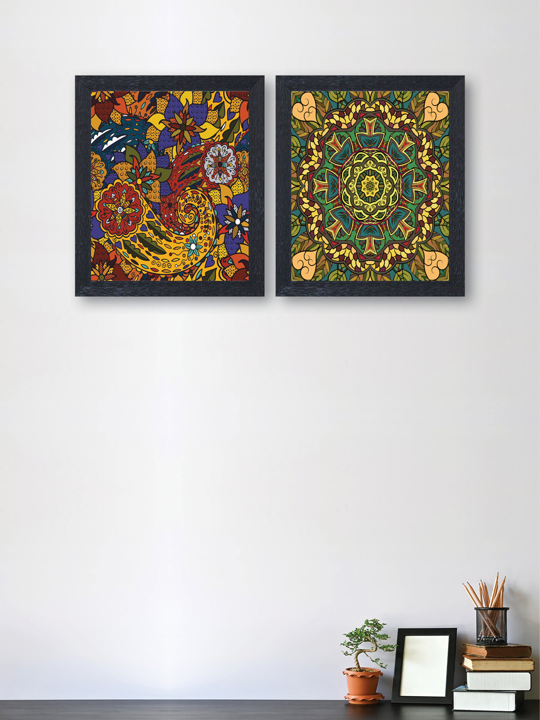 

nest ART Set of 2 Multicoloured Synthetic Wood Abstract Hand-Painted Wall Arts, Multi