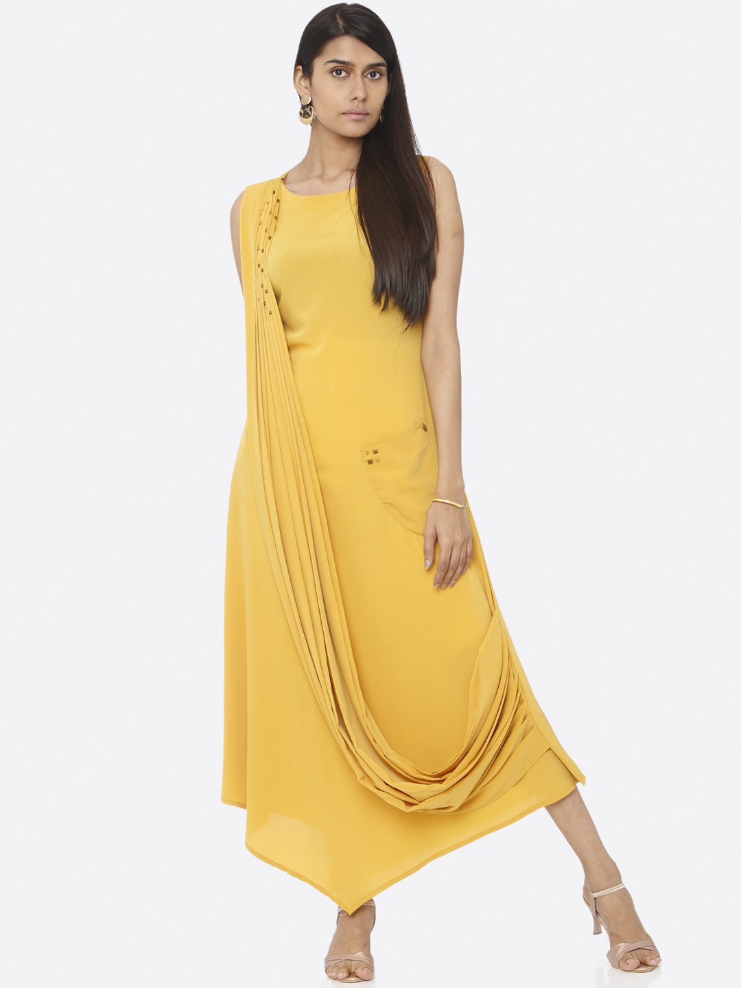 

RAISIN Women Solid Yellow Maxi Silk Dress