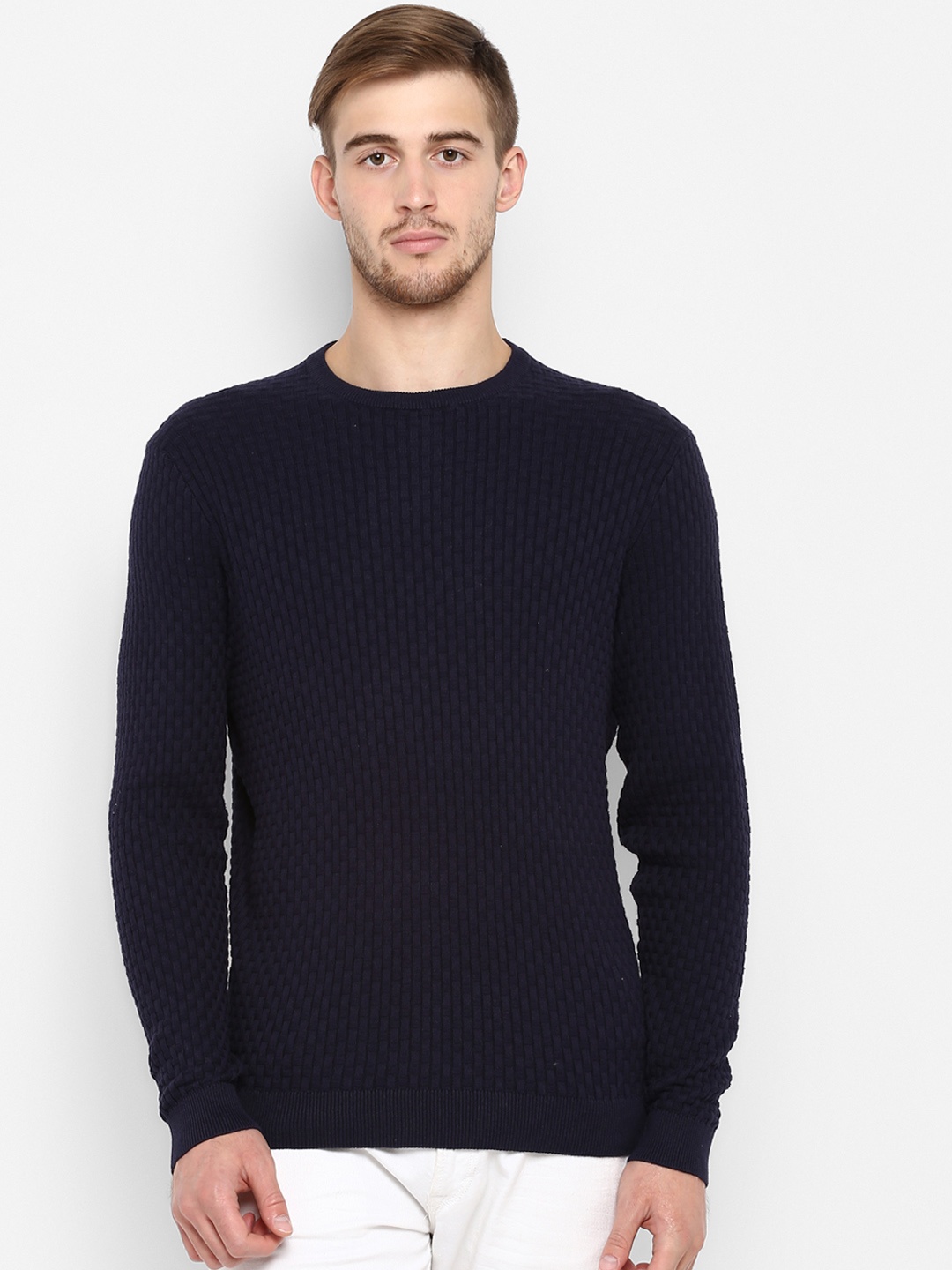 

Red Tape Men Navy Blue Self Design Sweater