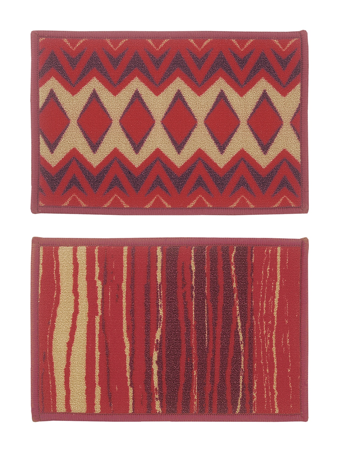 

BIANCA Red & Beige Set of 2 Patterned Anti-Skid Doormats