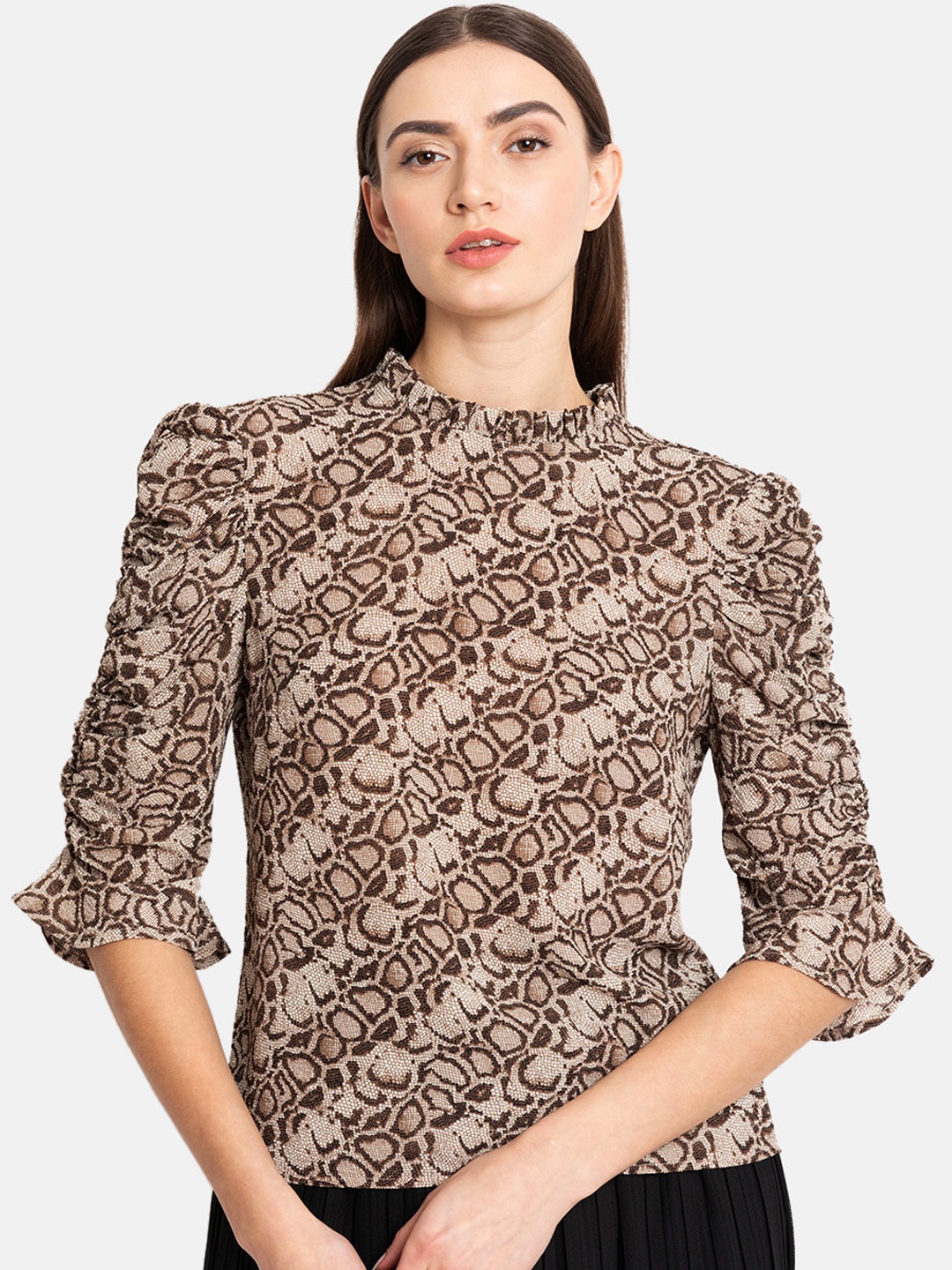 

Kazo Women Coffee Brown Printed Top