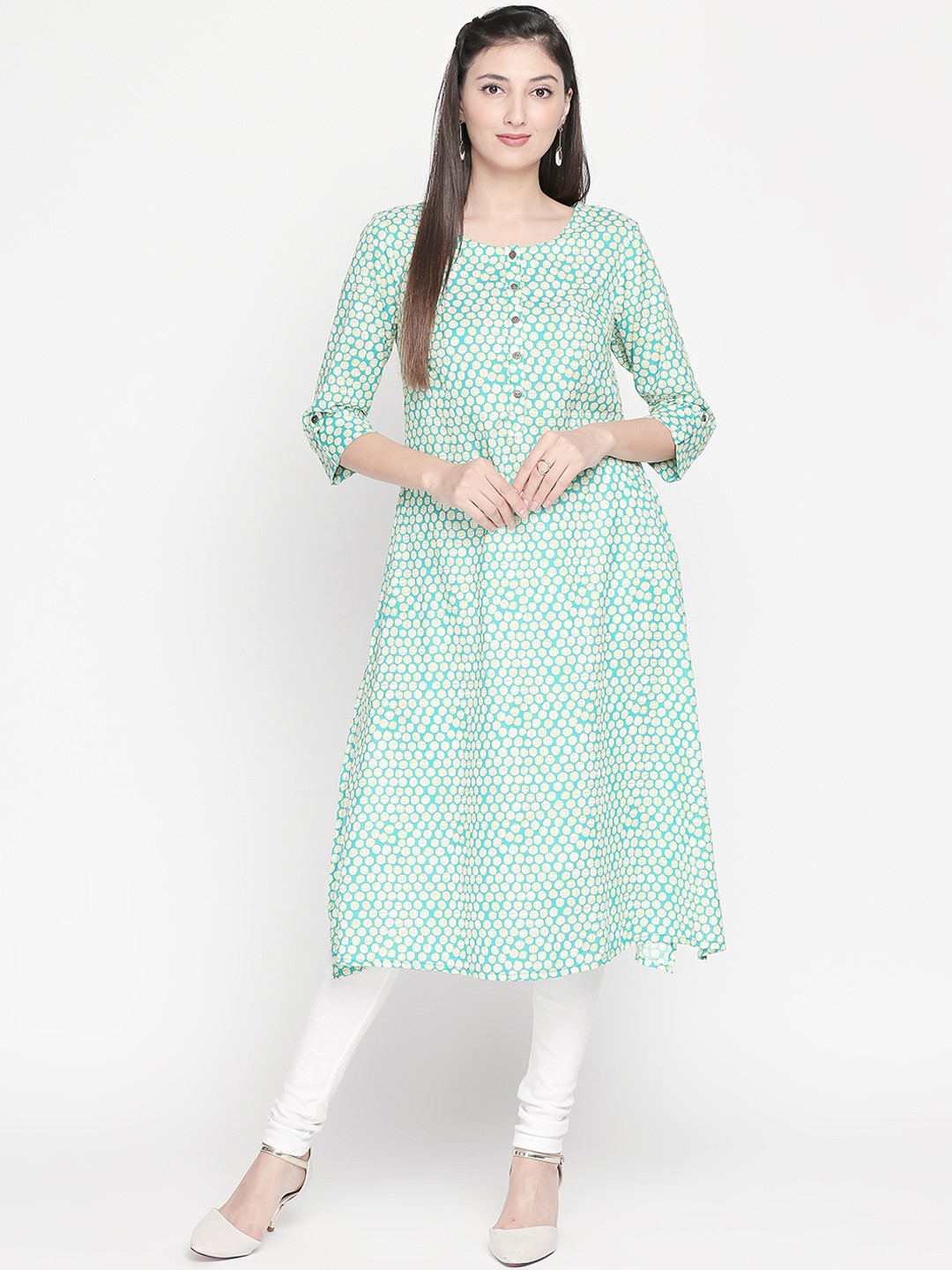 

RANGMANCH BY PANTALOONS Women Blue & White Printed A-Line Kurta