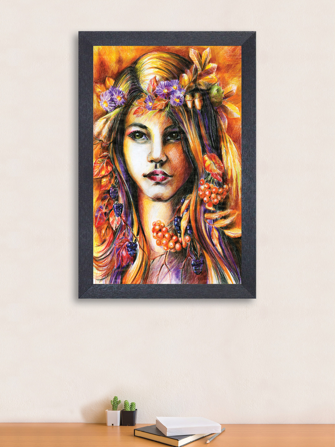 

nest ART Multicoloured Synthetic Wood Woman Hand-Painted Wall Art, Multi