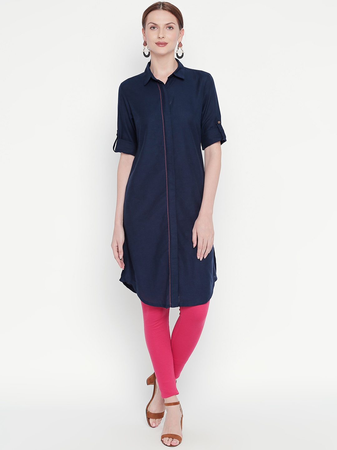 

RANGMANCH BY PANTALOONS Women Navy Blue Solid Straight Kurta
