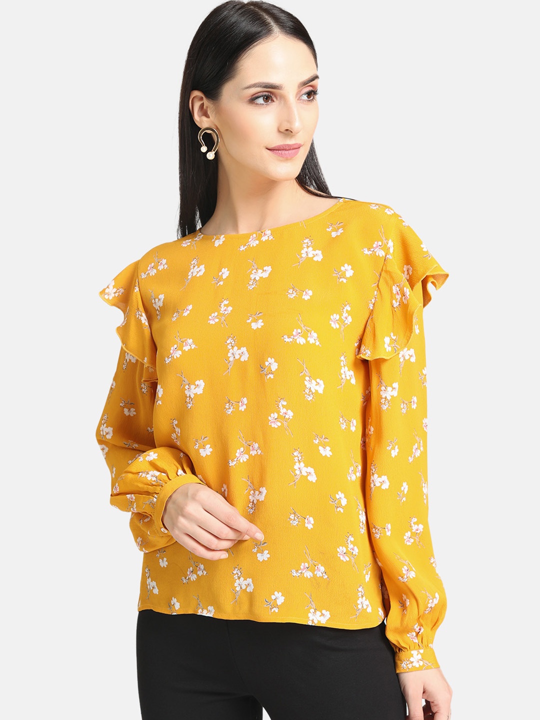 

Kazo Women Yellow Floral Print Top