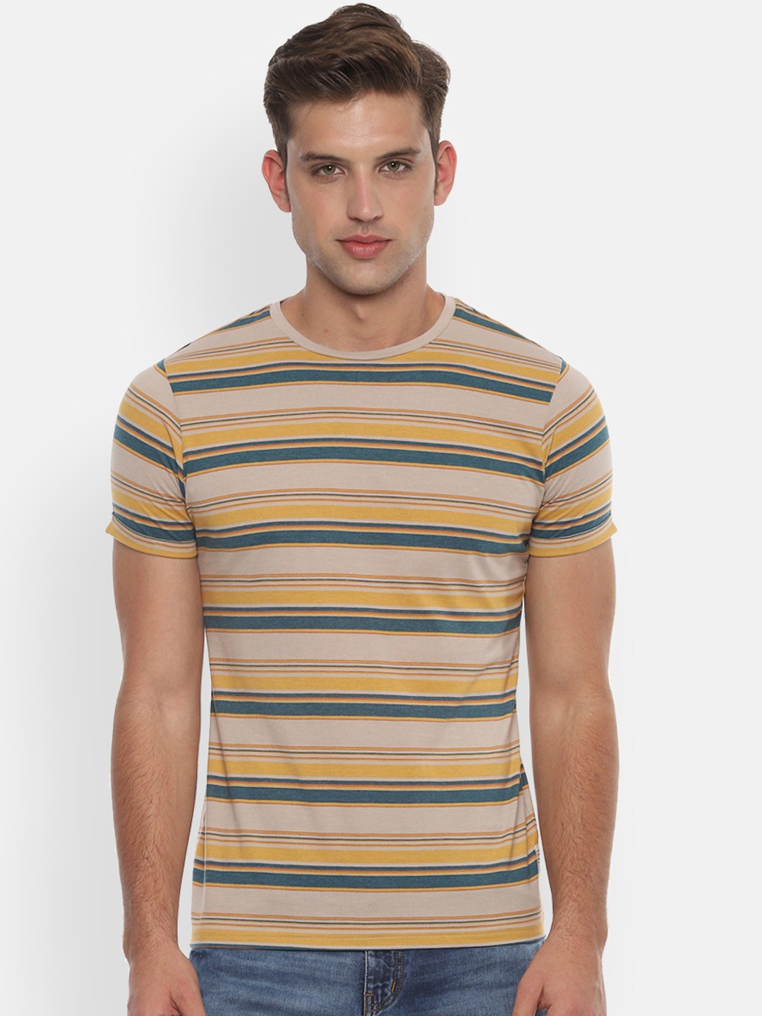 

People Men Multicoloured Striped Round Neck T-shirt, Multi