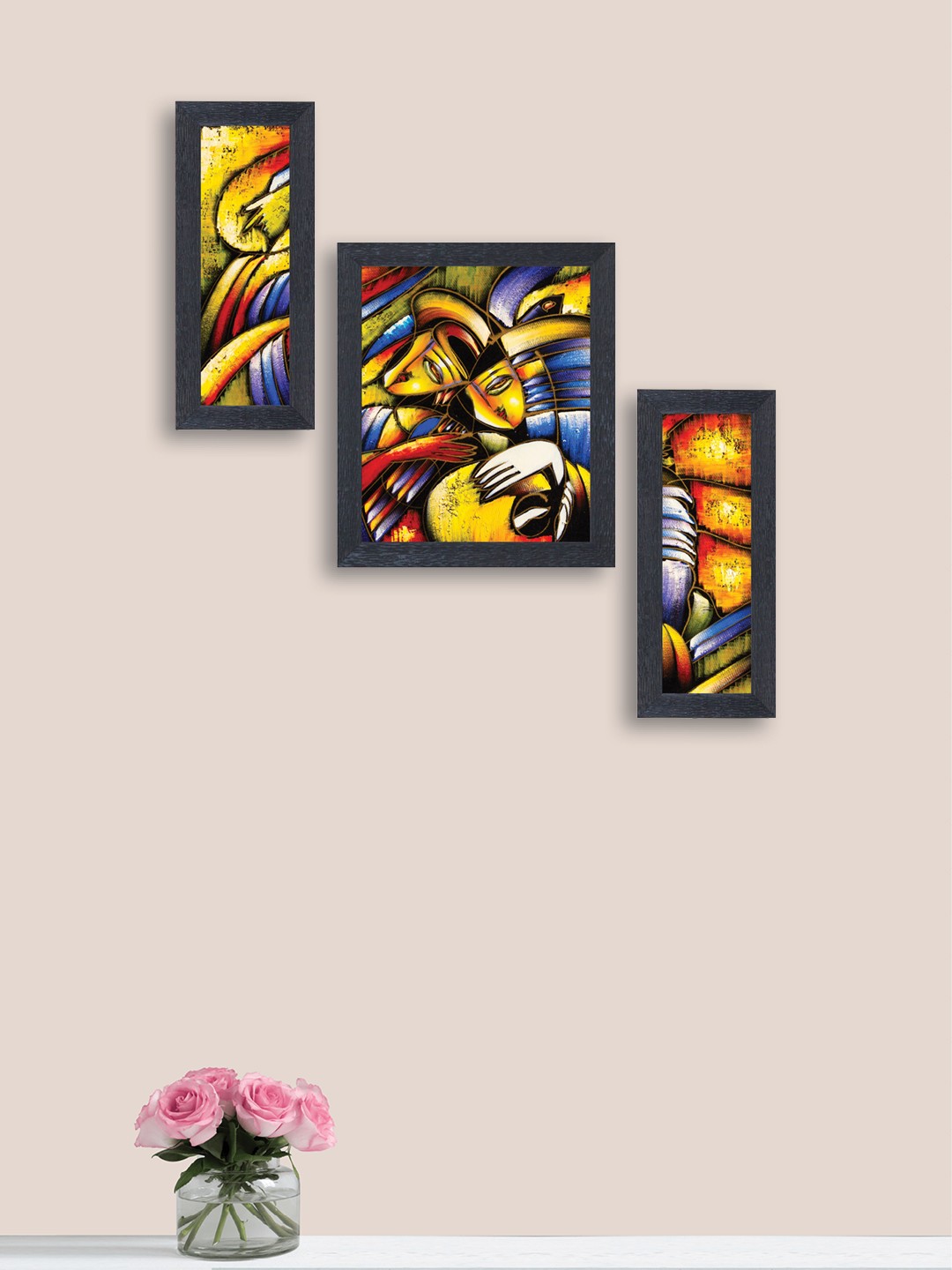 

nest ART Set of 3 Multicoloured Abstract Hand-Painted Wall Arts, Multi