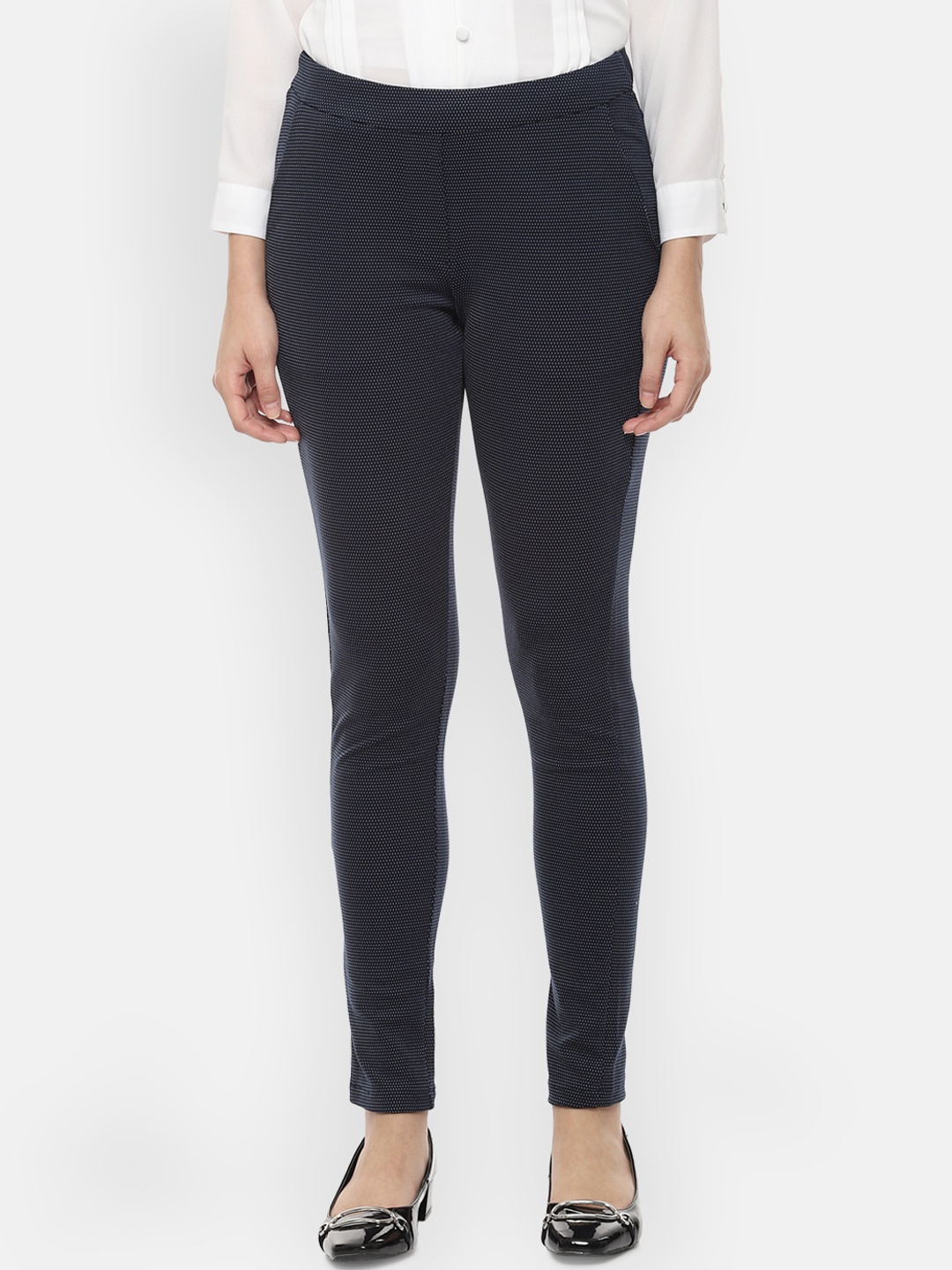 

Allen Solly Woman Navy Blue Regular Fit Self Design Formal Trousers