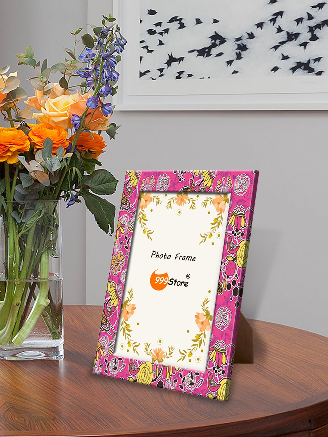 

999Store Multicoloured Flowers & Leaves Printed Photo Frame, Multi