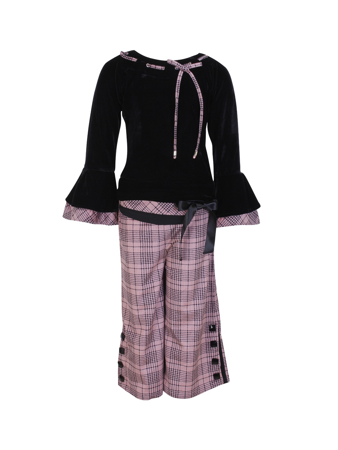 

CUTECUMBER Girls Black & Mauve Solid Top with Trousers