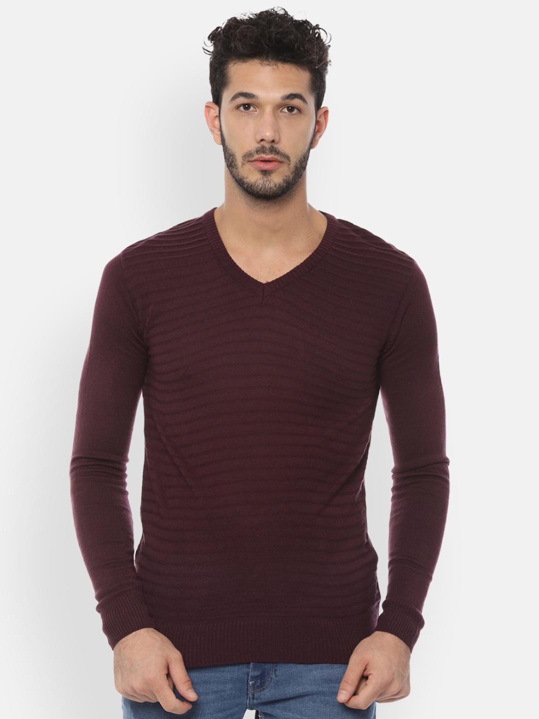 

People Men Maroon Solid Sweater