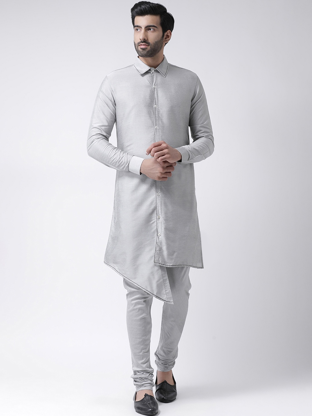 

KISAH Men Grey Solid Straight Kurta