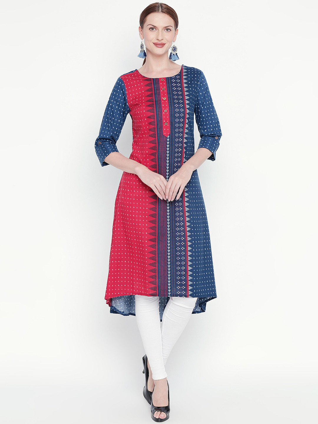 

RANGMANCH BY PANTALOONS Women Red & Blue Printed A-Line Kurta