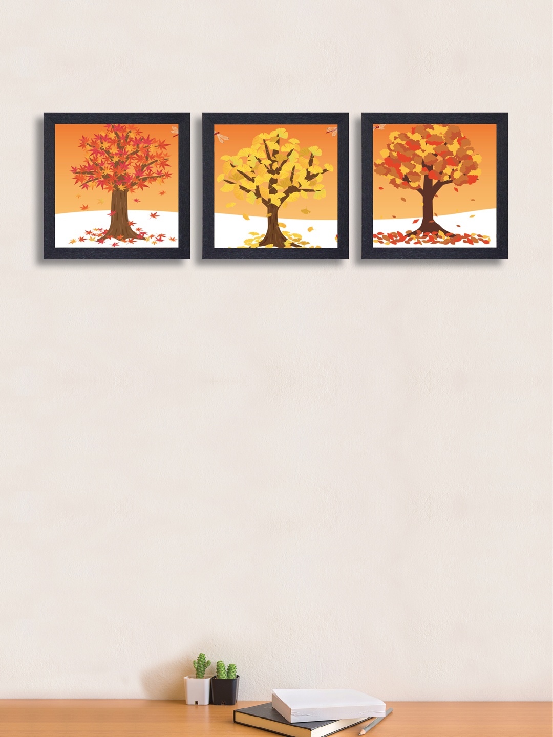 

nest ART Set of 3 Orange & Brown Tree Wall Arts, Multi