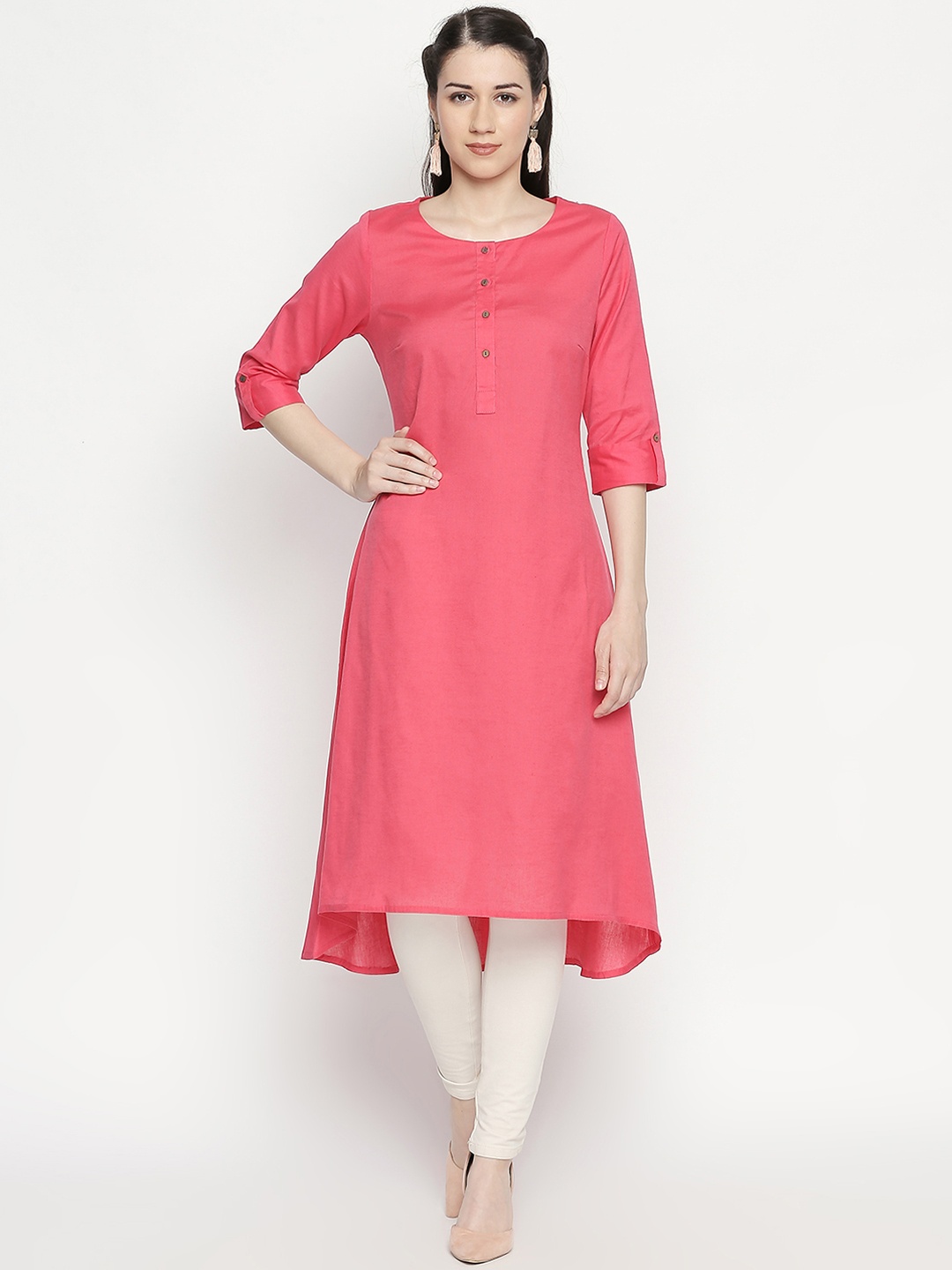 

RANGMANCH BY PANTALOONS Women Coral Pink Solid A-Line Kurta