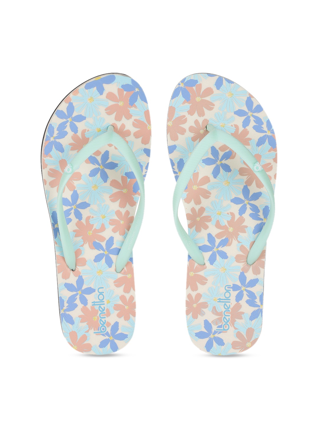 

United Colors of Benetton Women Beige & Green Printed Thong Flip-Flops