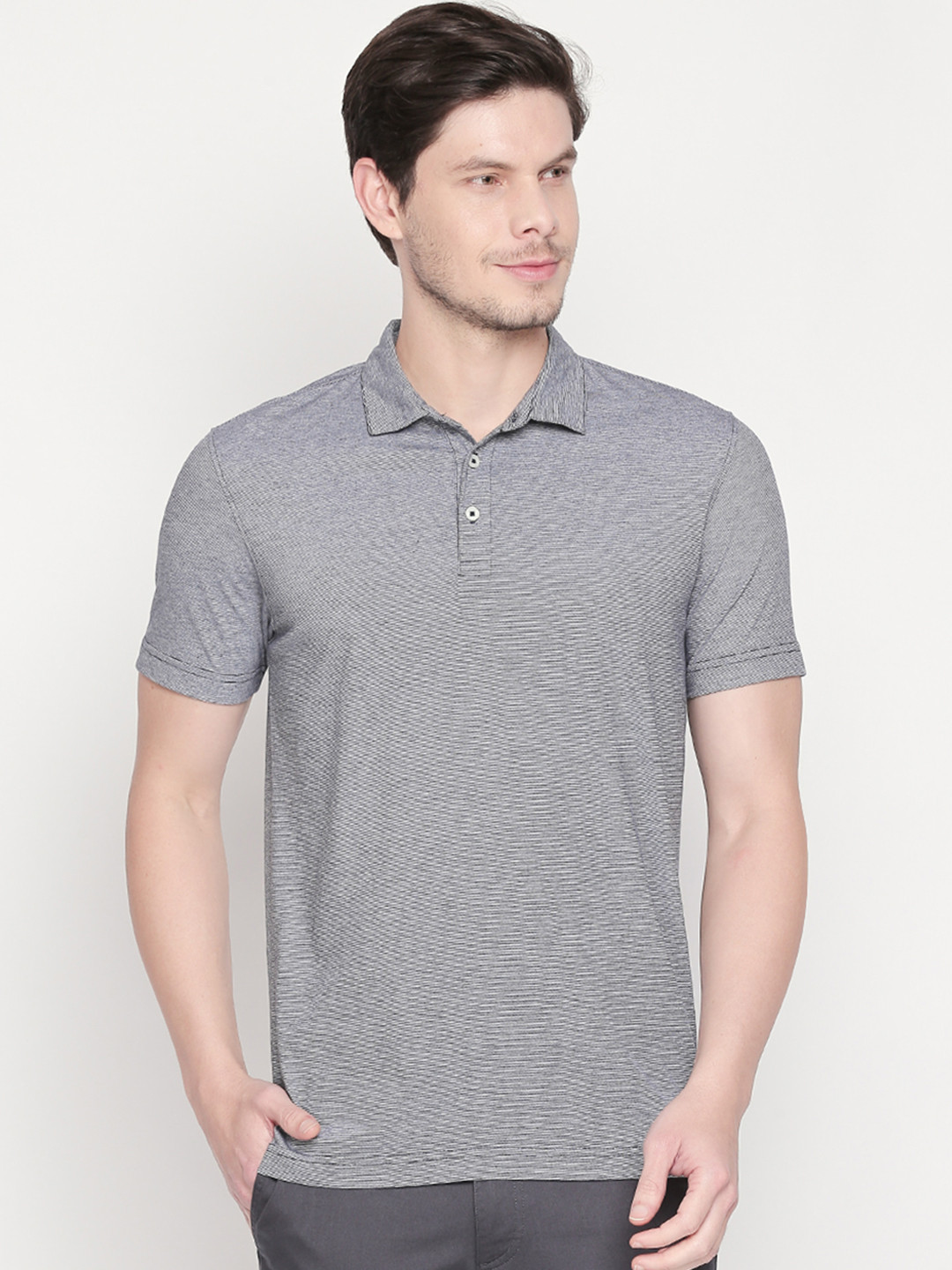 

BYFORD by Pantaloons Men Grey Solid Polo Collar T-shirt