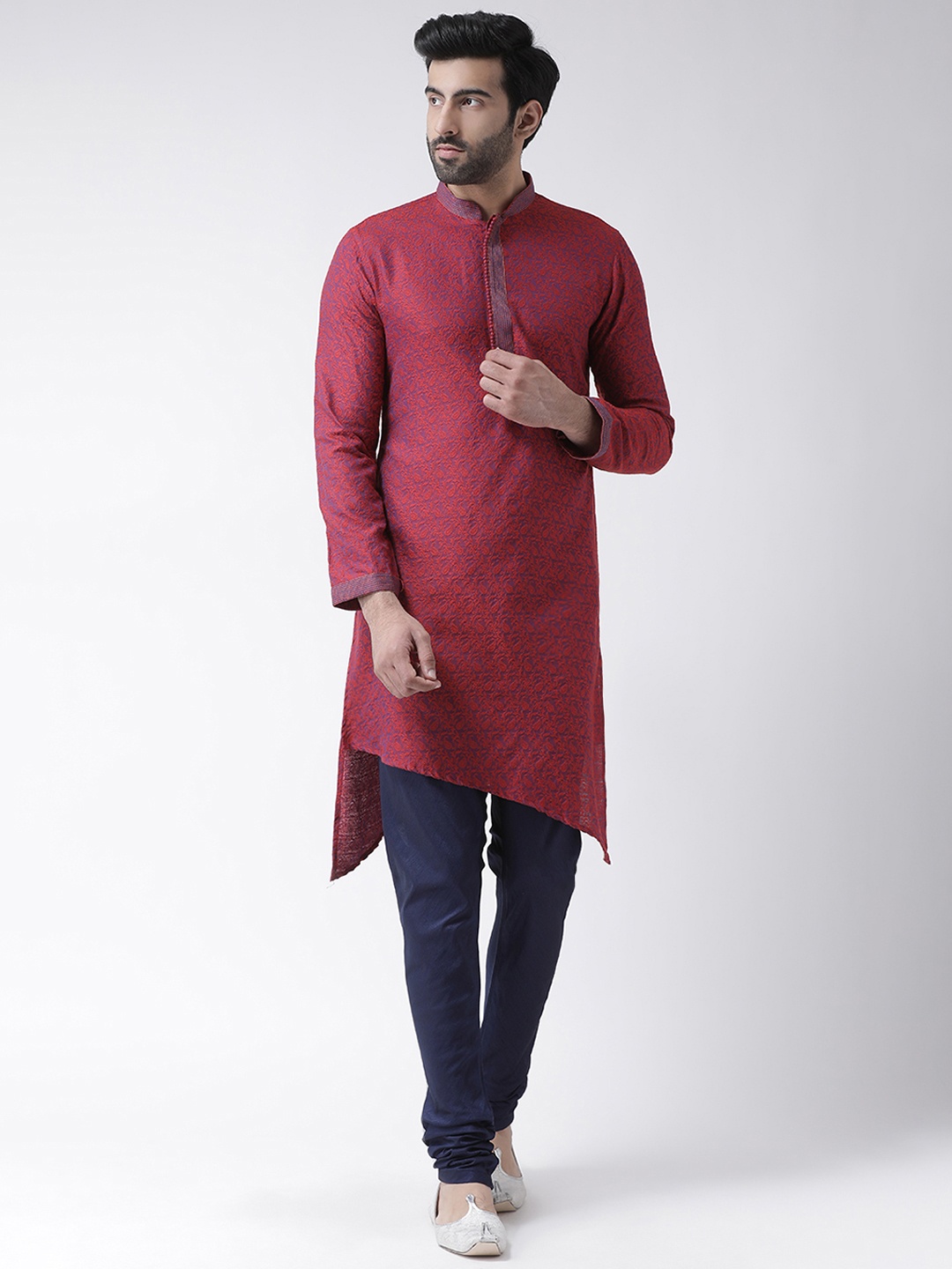 

KISAH Men Red Jaquard Embroidered Straight Kurta