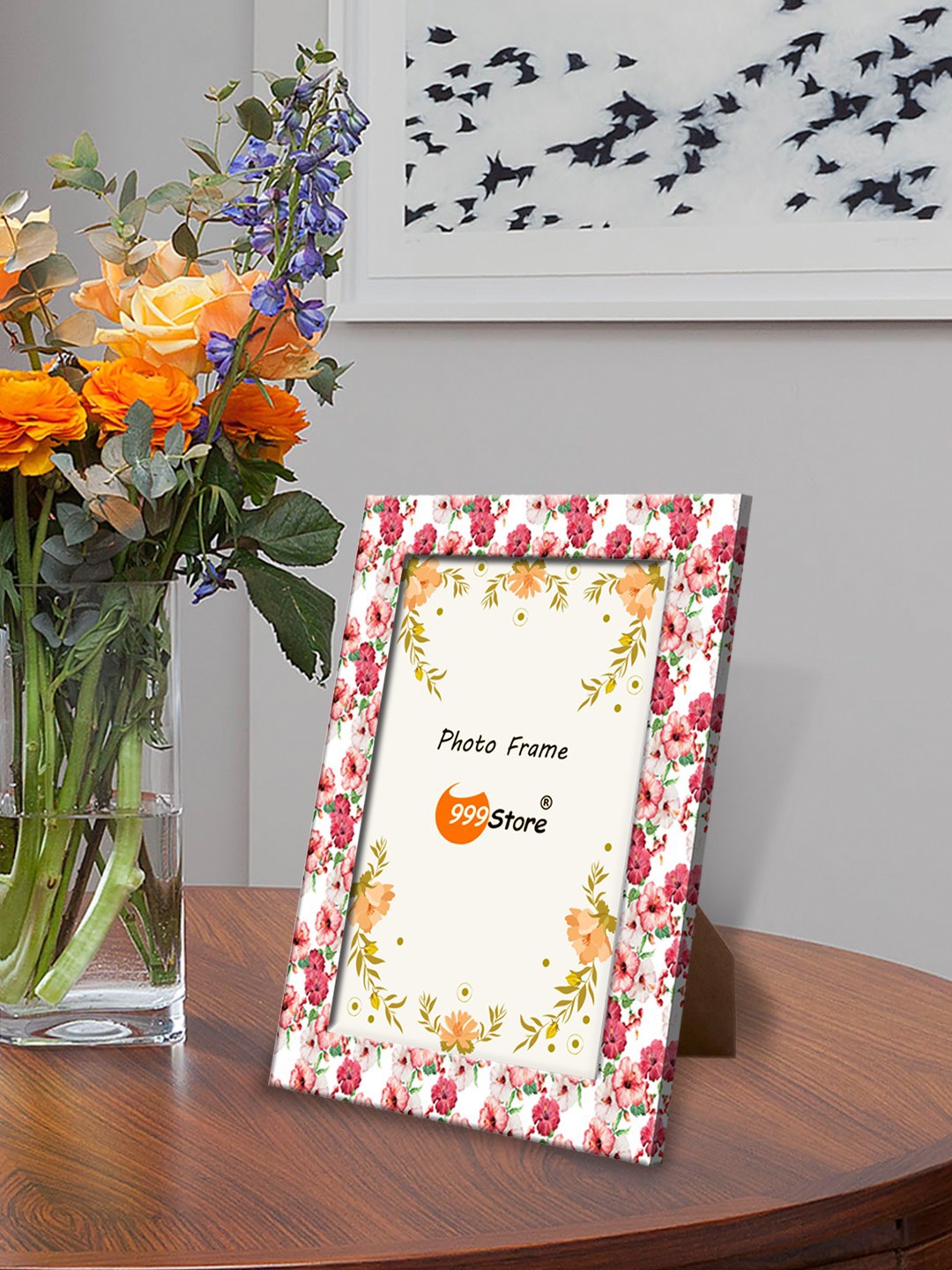 999Store White & Pink Printed Photo Frame