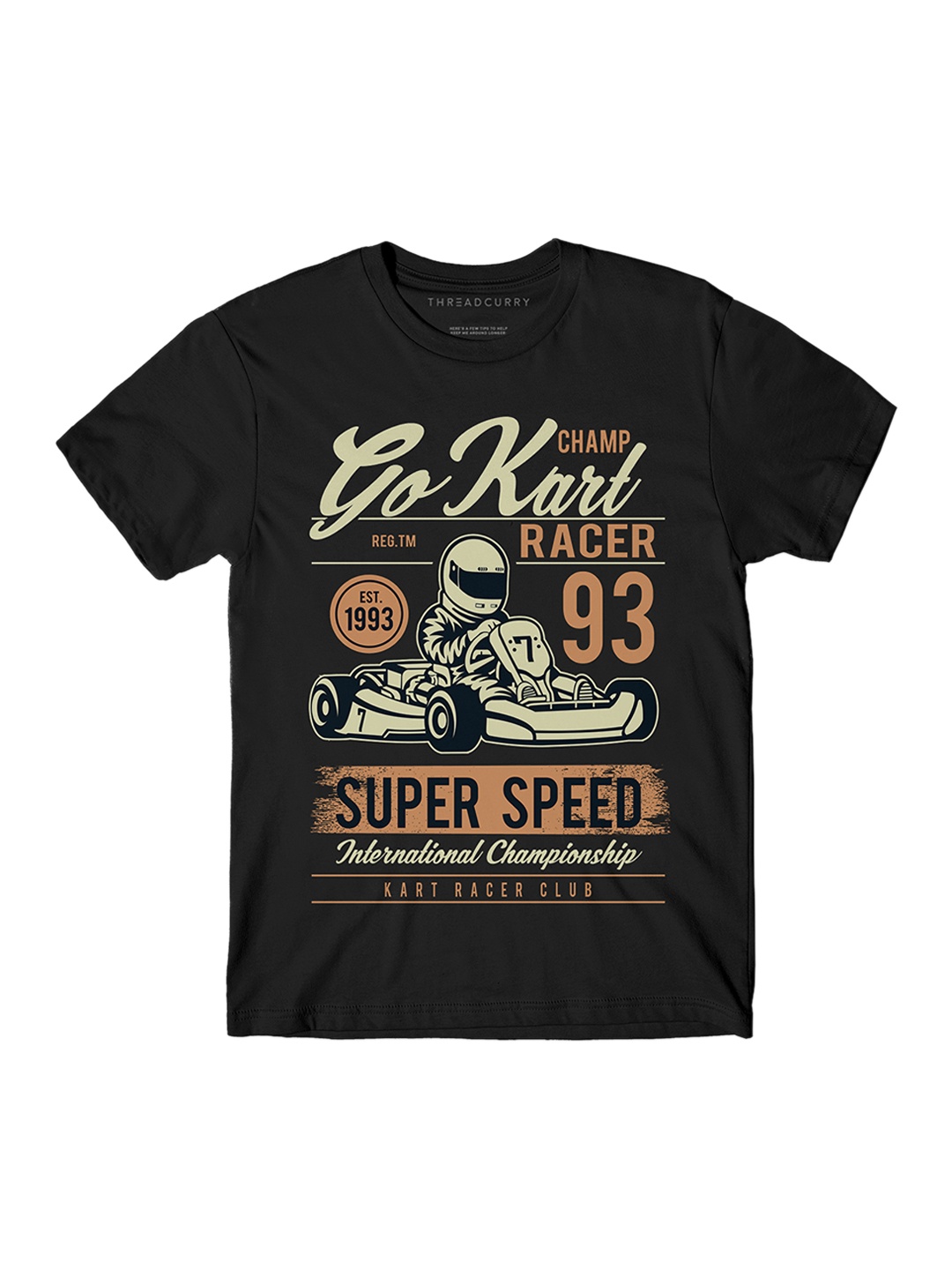 

THREADCURRY Boys Black Go Kart Racer Printed Round Neck T-shirt