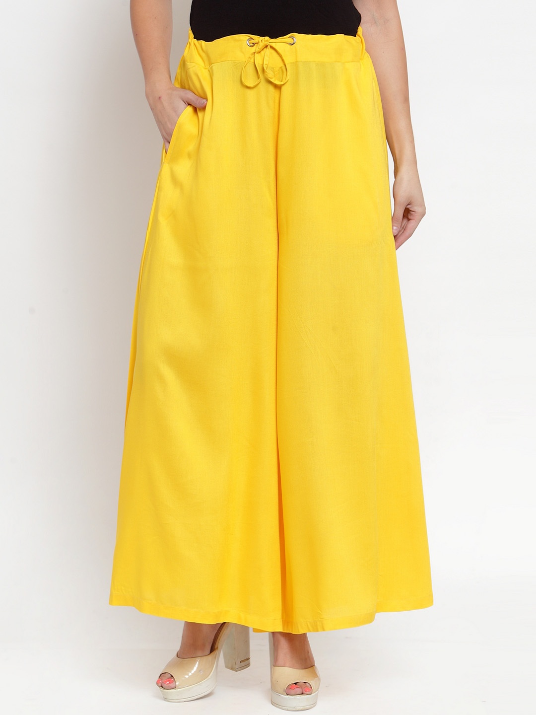 

Purple State Women Yellow Solid Flared Palazzos