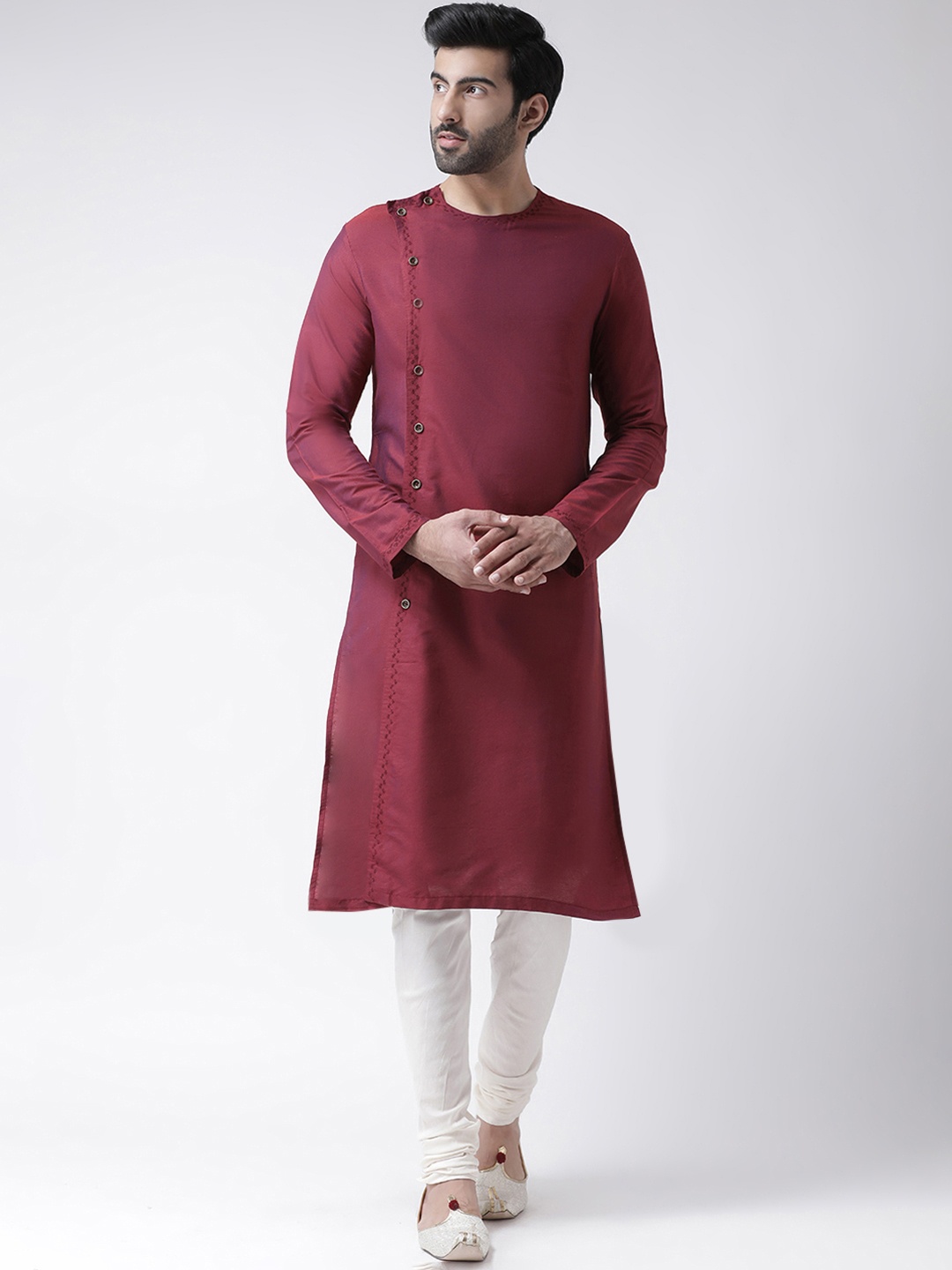 

KISAH Men Burgundy Solid Straight Kurta