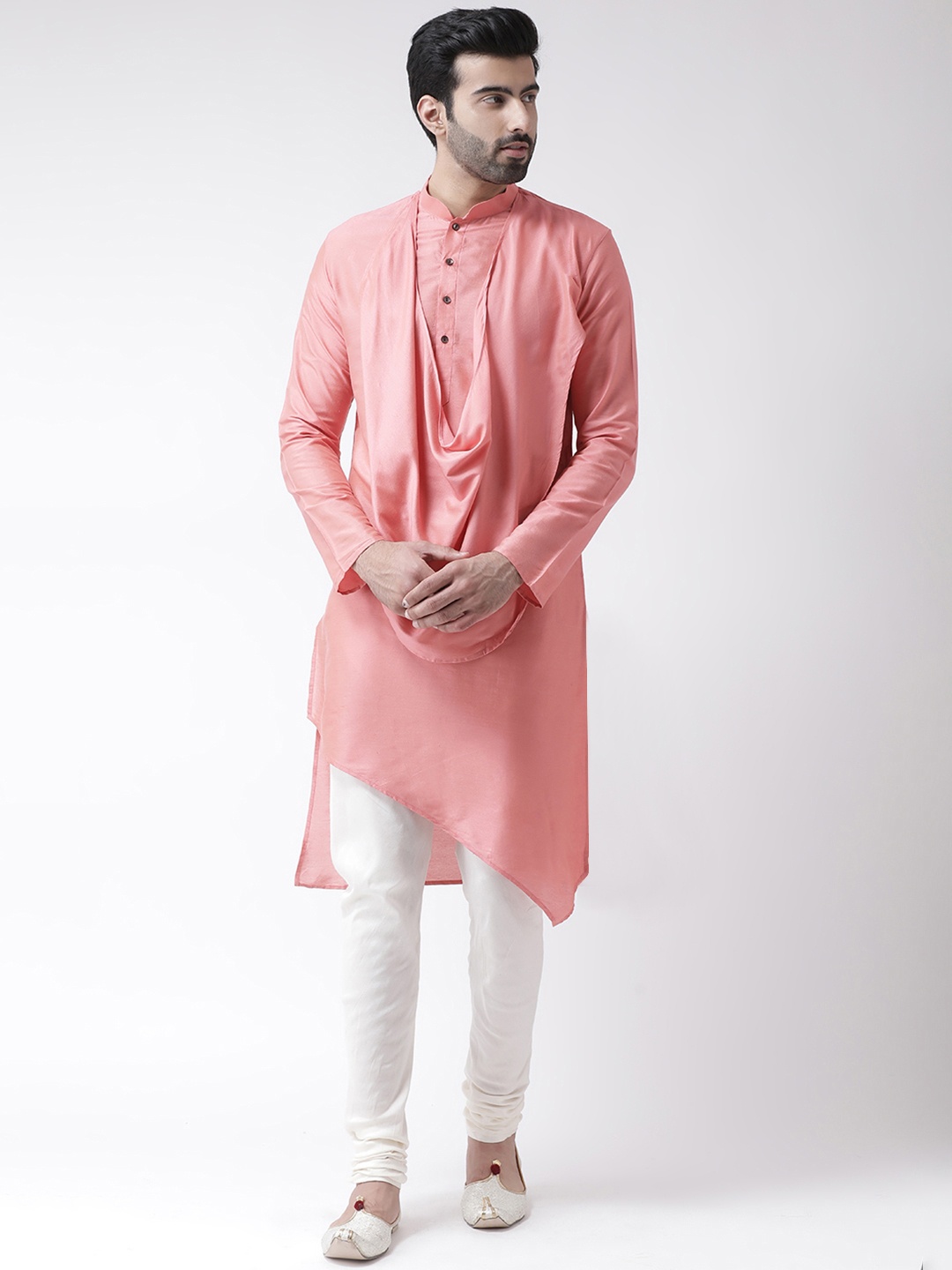 

KISAH Men Pink & White Solid Kurta with Churidar