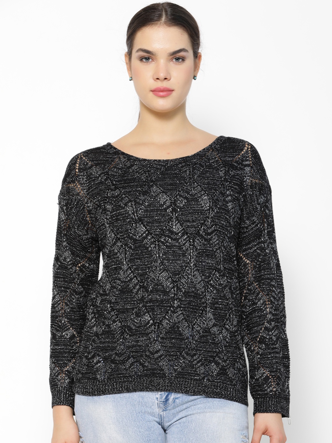 

Gipsy Women Black Self Design Sweater