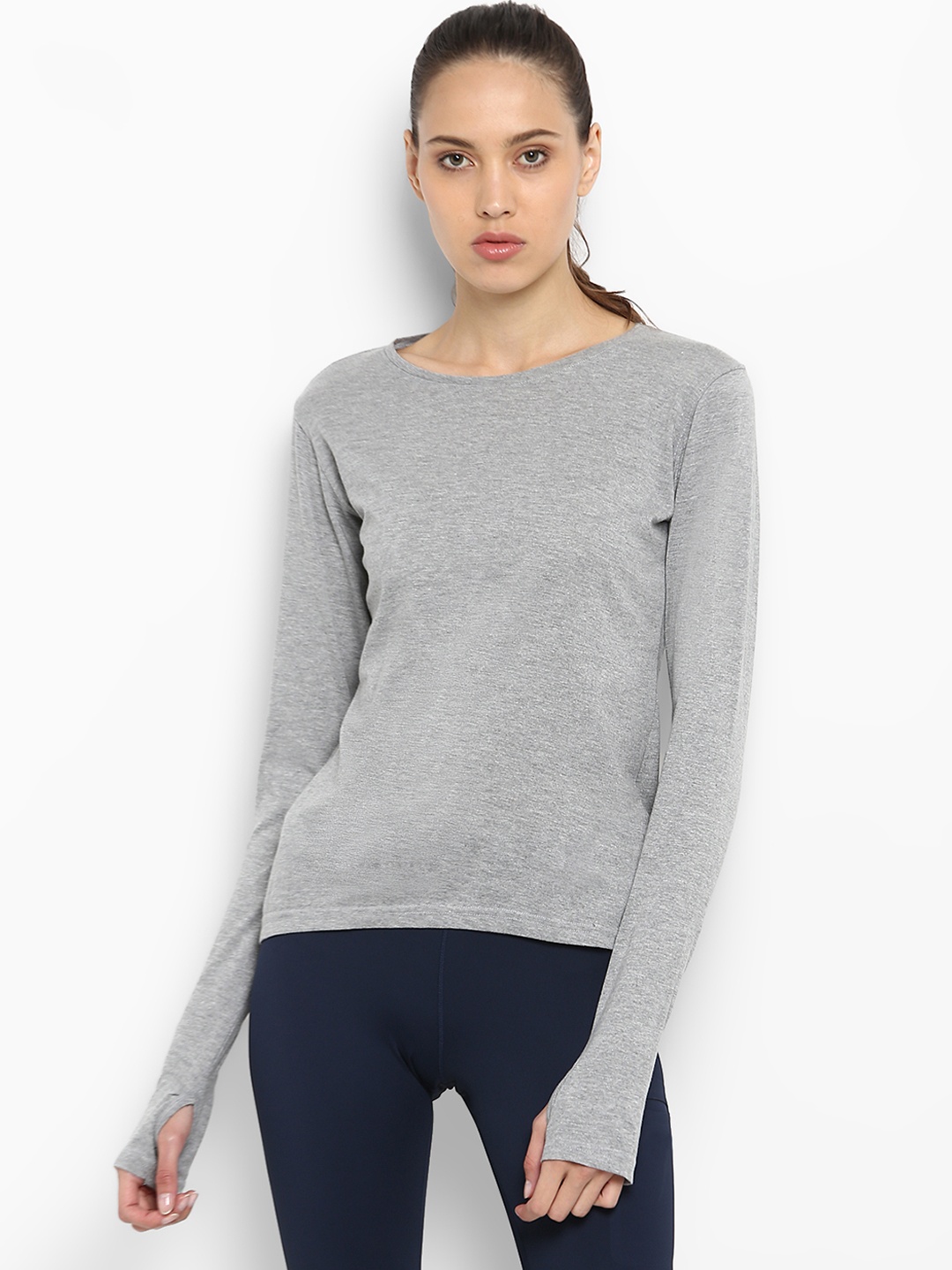 

appulse Women Grey Solid Round Neck T-shirt