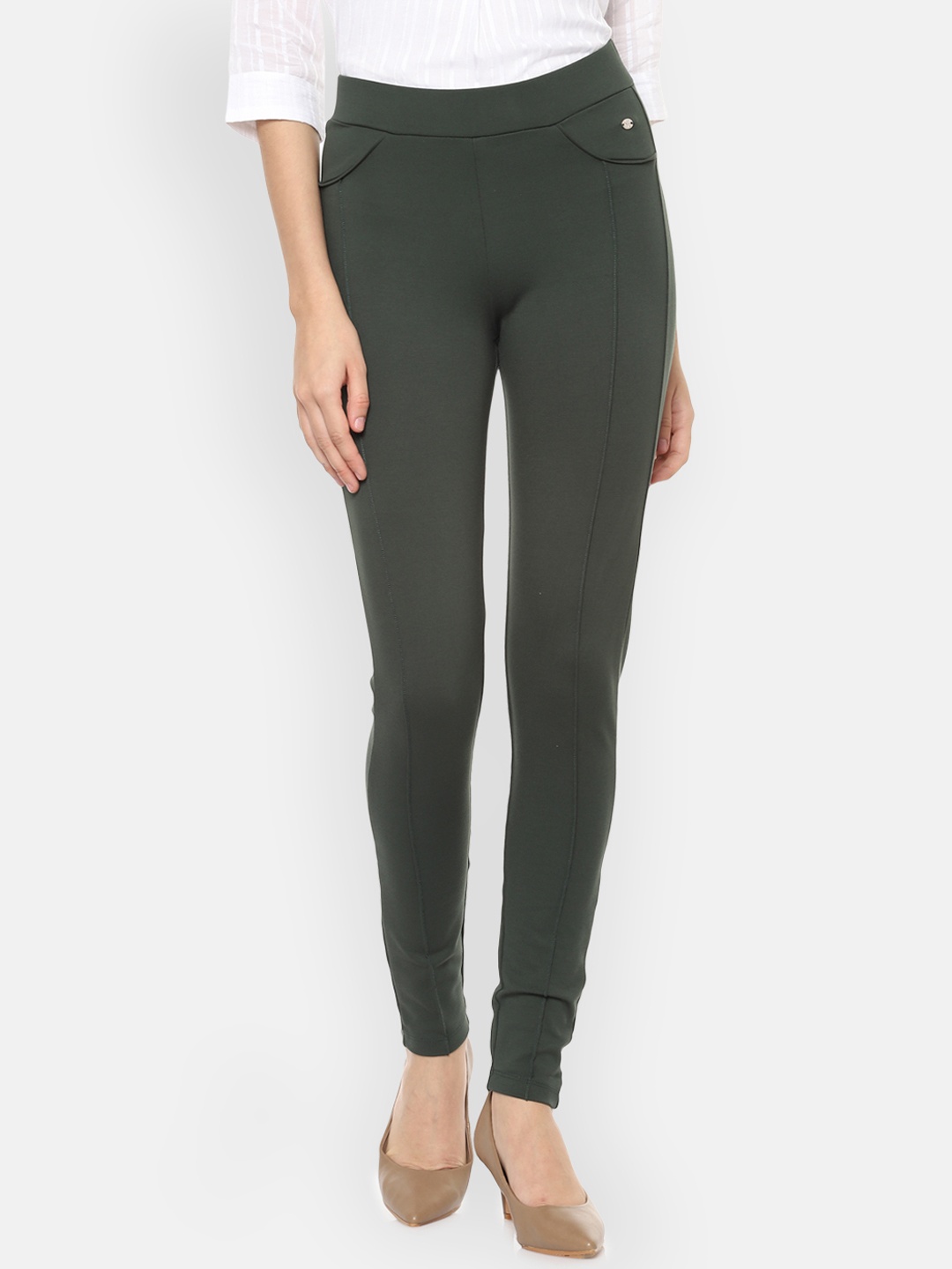 

Allen Solly Woman Olive Green Regular Fit Solid Regular Trousers
