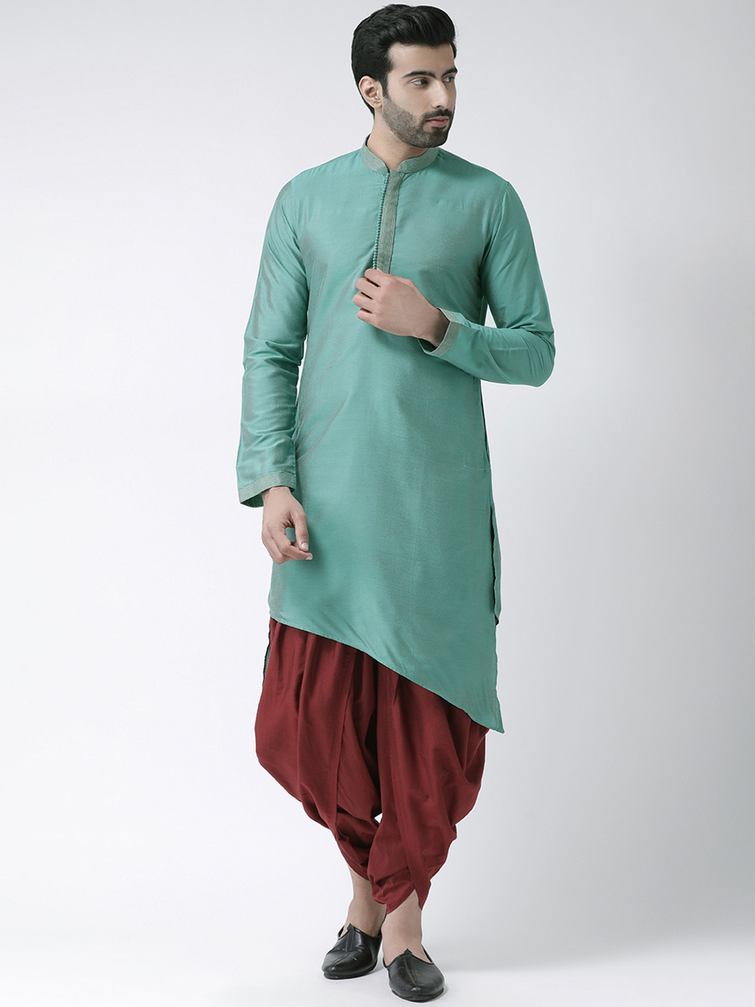

KISAH Men Green Solid Jaquard Straight Kurta