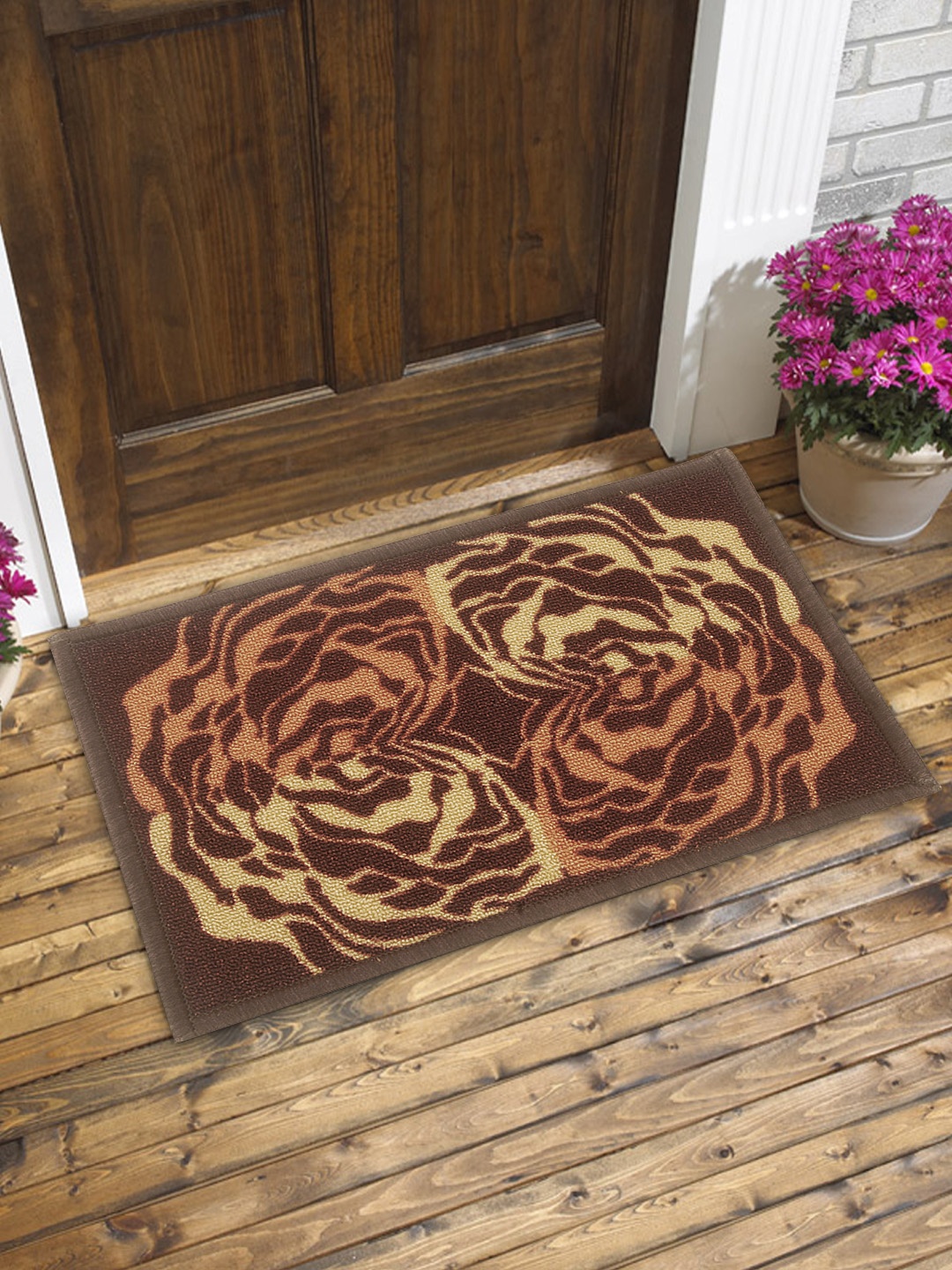 

BIANCA Set of 2 Brown Printed Anti-Skid Doormats with HD Rubber Backing