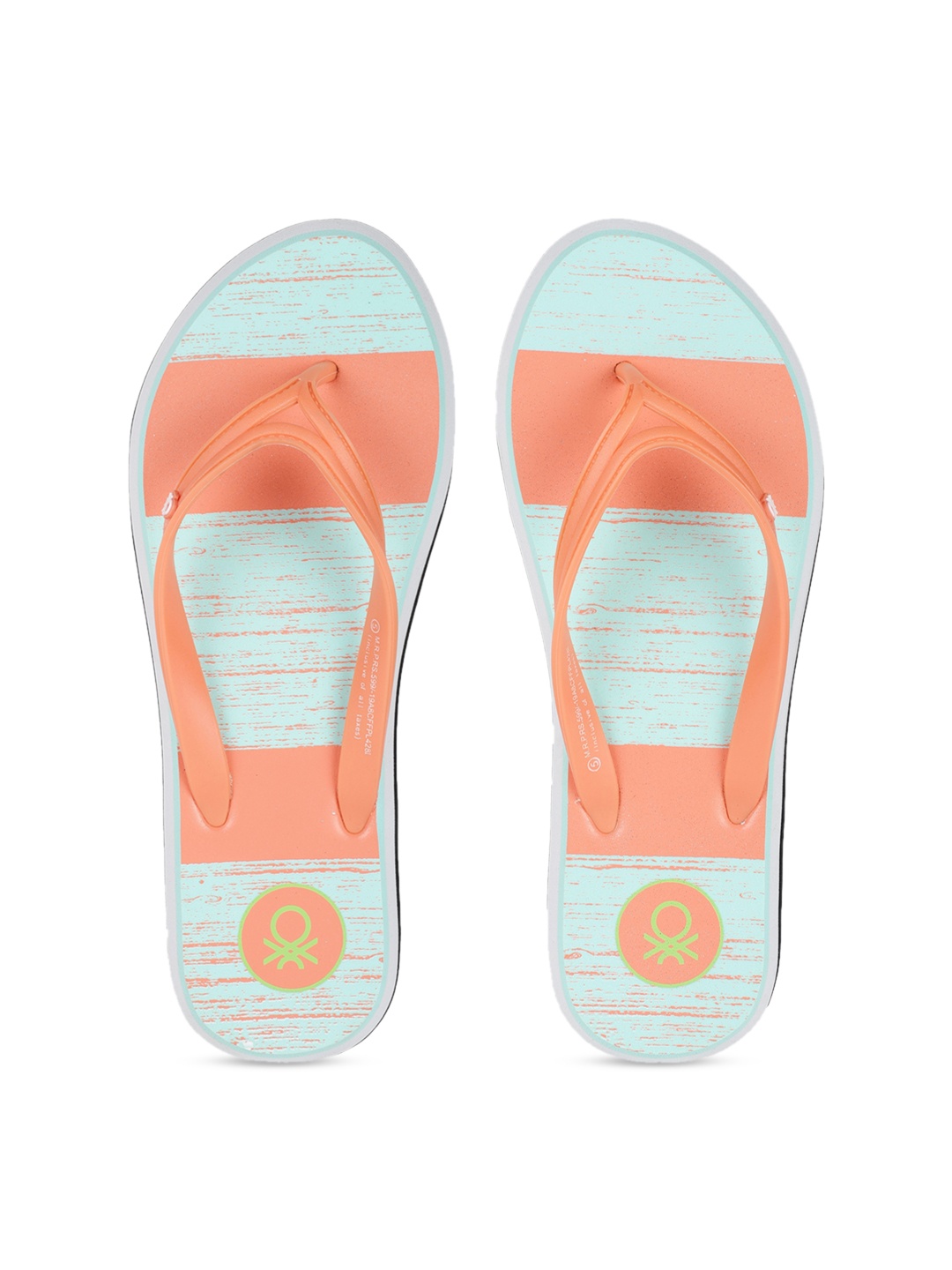 

United Colors of Benetton Women Green & Orange Printed Thong Flip-Flops