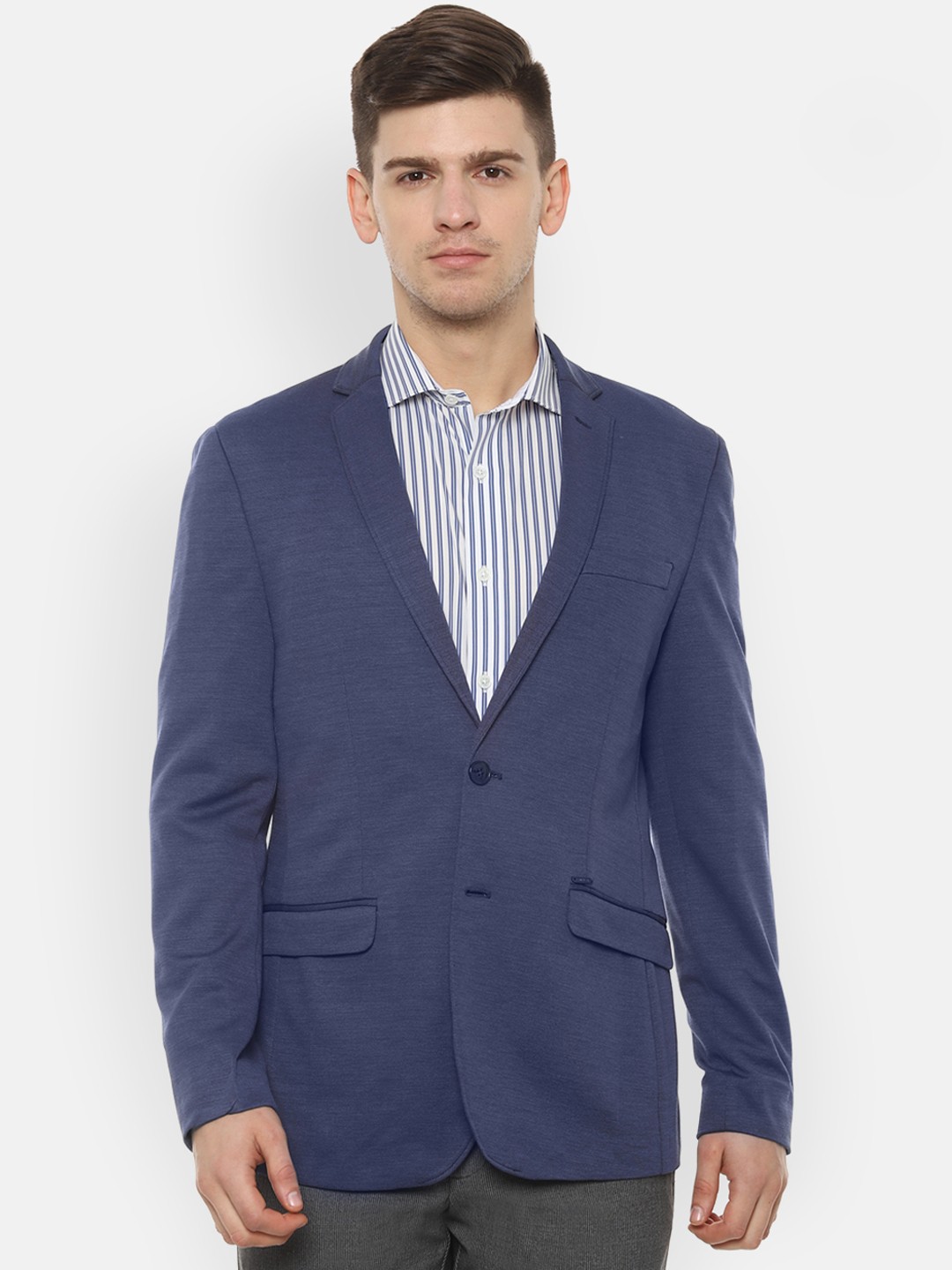 

Van Heusen Sport Men Navy Blue Self-Design Blazer
