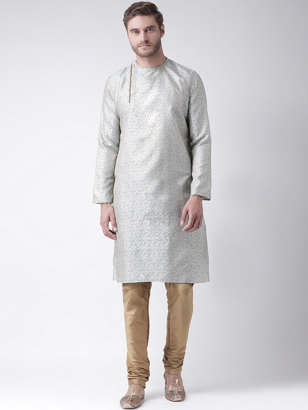 

DEYANN Men Brown & Blue Self Design Kurta with Churidar