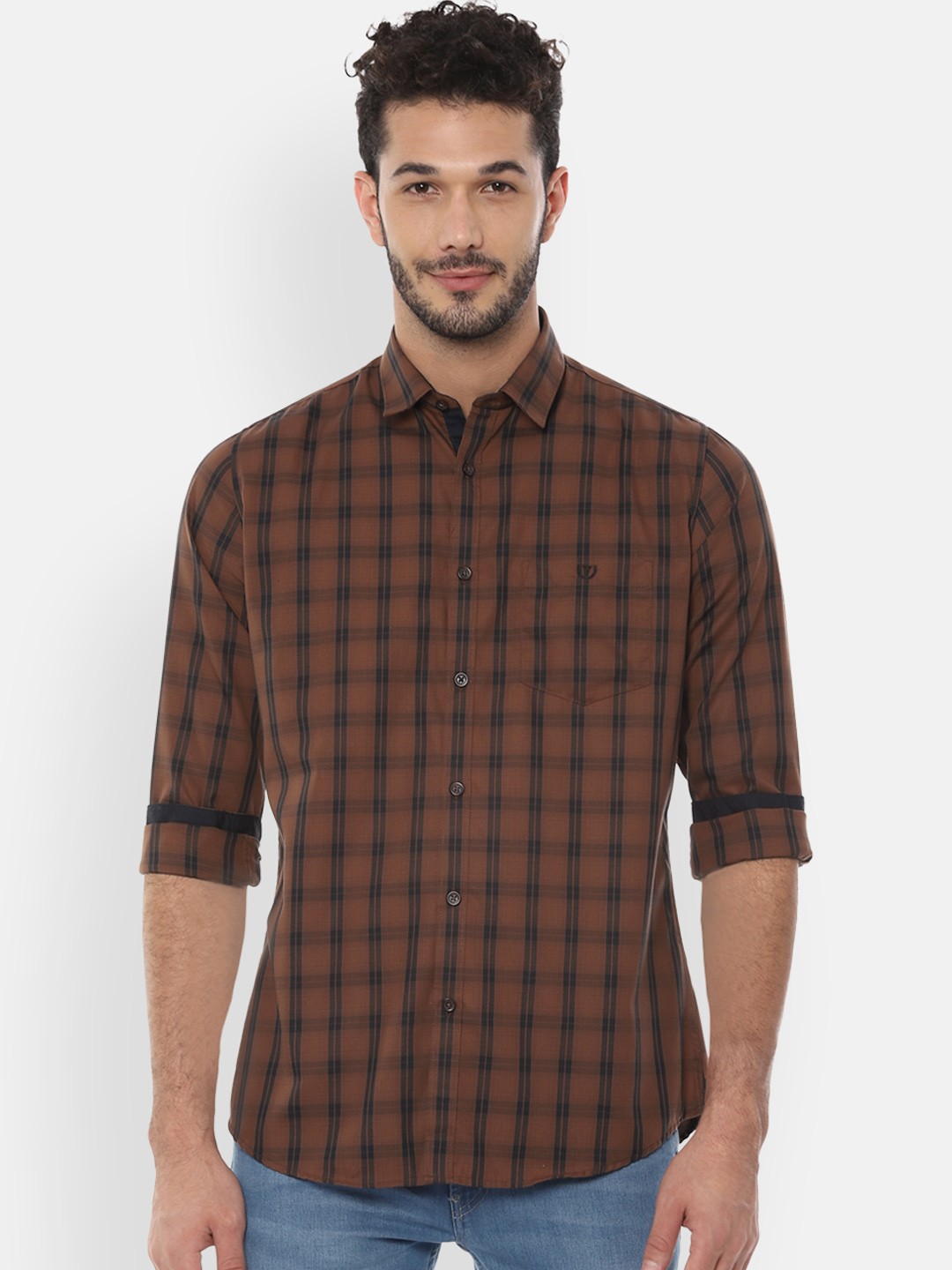 

Van Heusen Sport Men Brown & Black Slim Fit Checked Casual Shirt