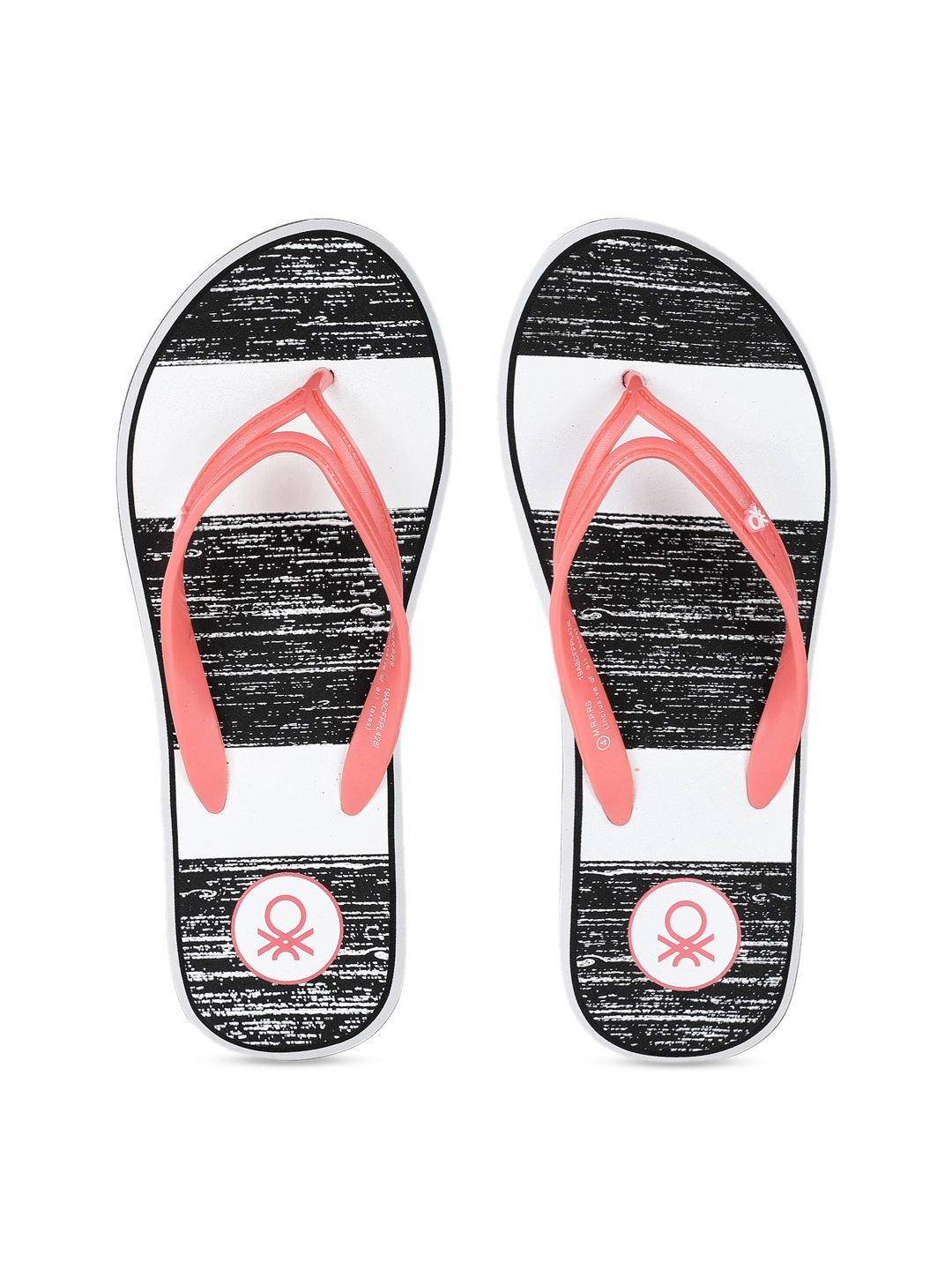 

United Colors of Benetton Women Black & White Printed Thong Flip-Flops