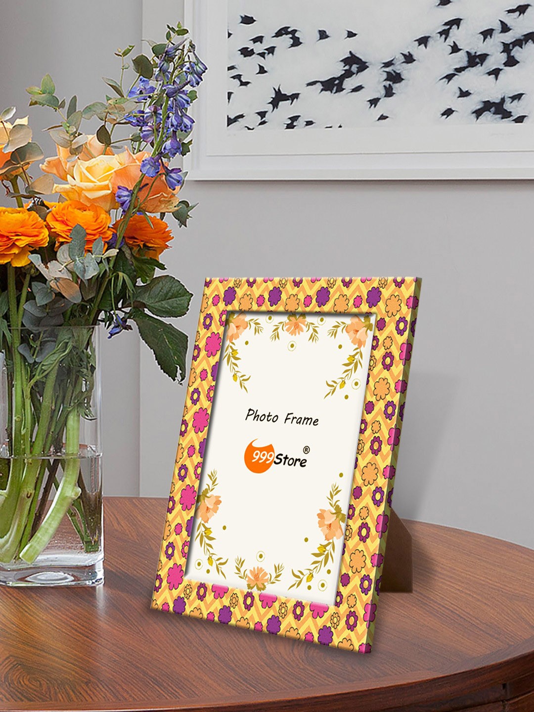 

999Store Yellow & Pink Printed Table-Top Photo Frame