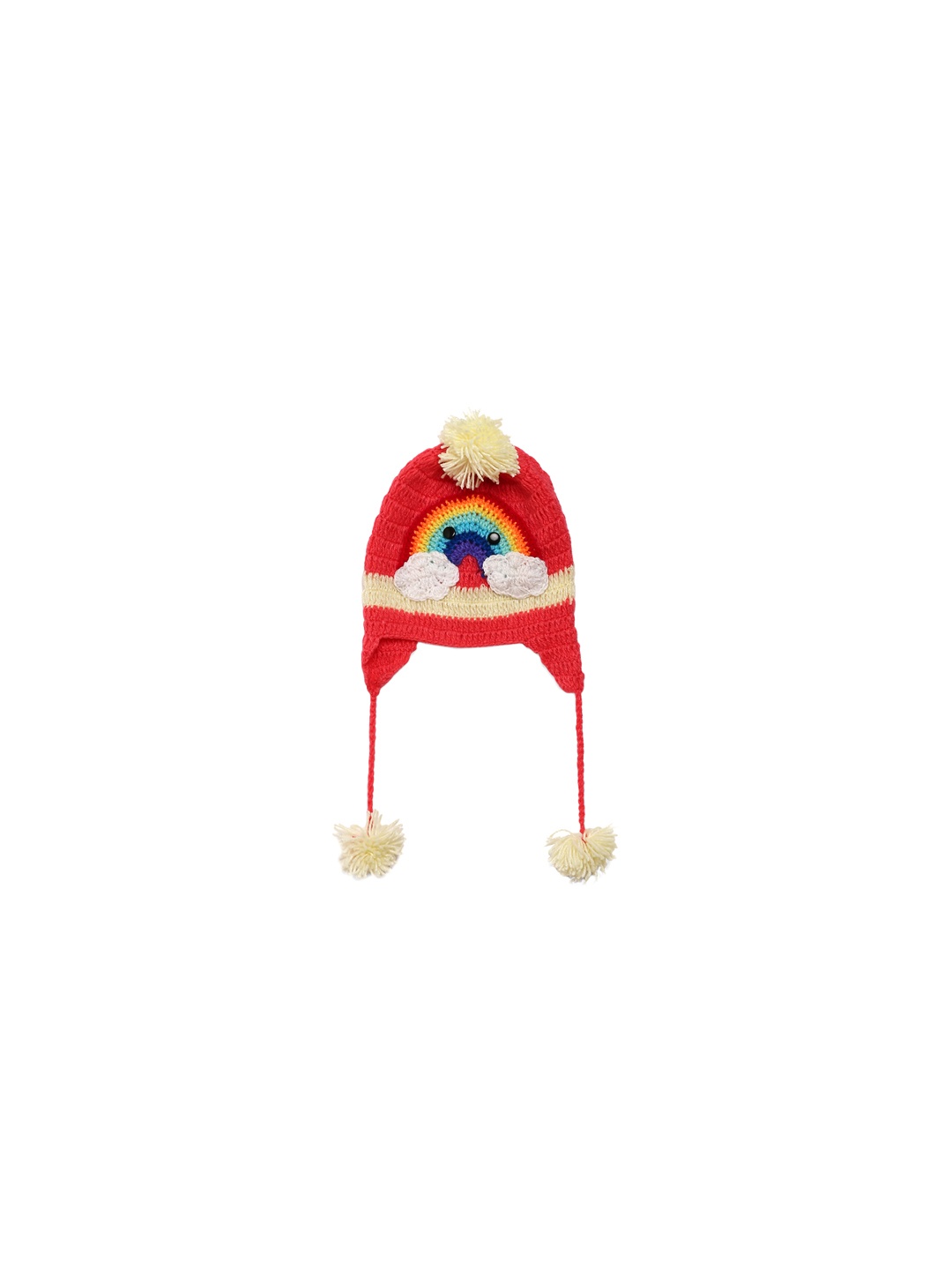 CHUTPUT Kids Cream-Coloured & Red Embroidered Beanie