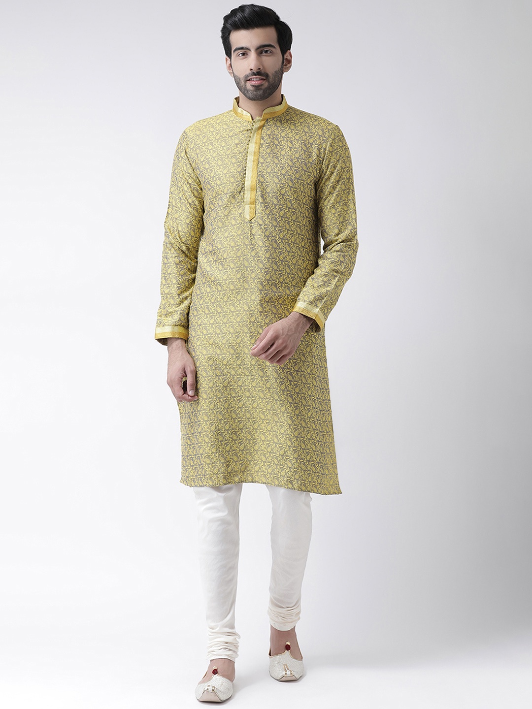 

KISAH Men Yellow Woven Design Straight Kurta