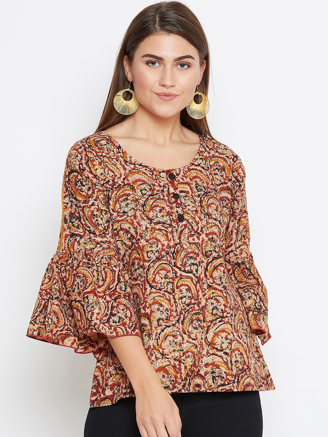 

The Kaftan Company Women Brown Printed A-Line Pure Cotton Top