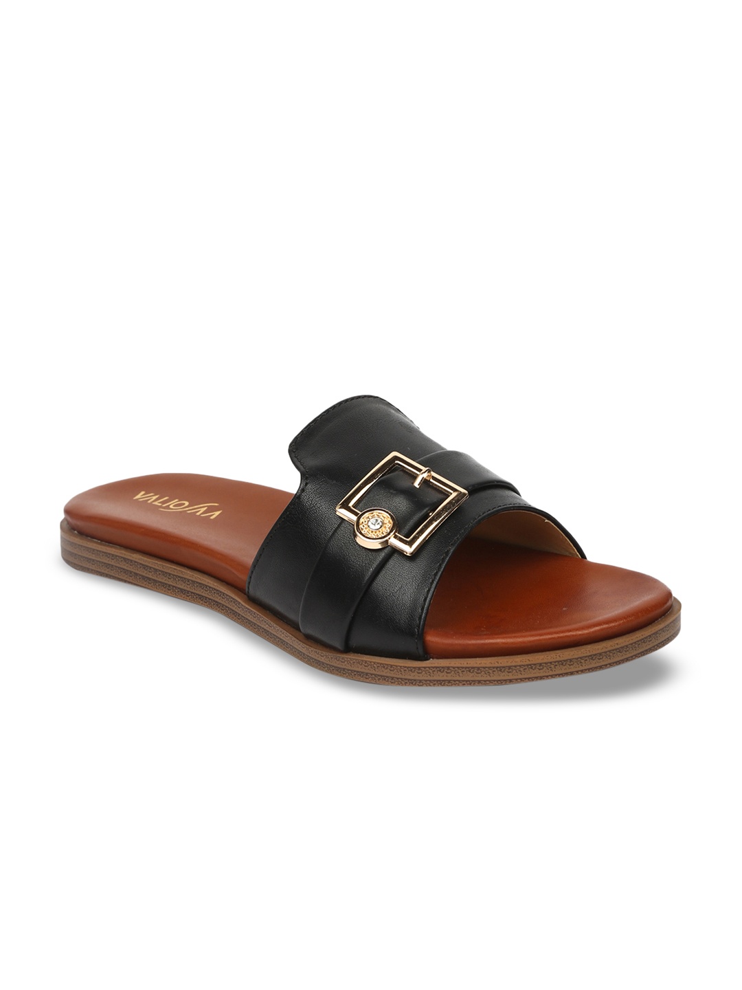 

VALIOSAA Women Black Solid Open Toe Flats