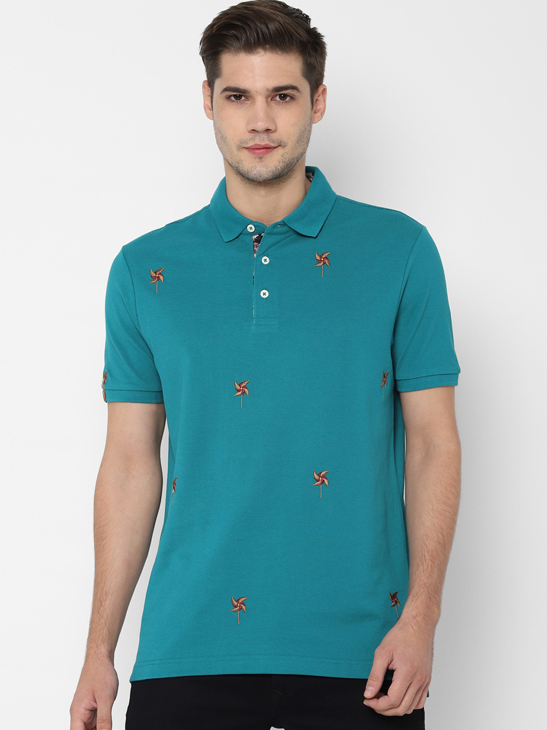 

SIMON CARTER LONDON Men Teal Green Solid Polo Collar Pure Cotton T-shirt