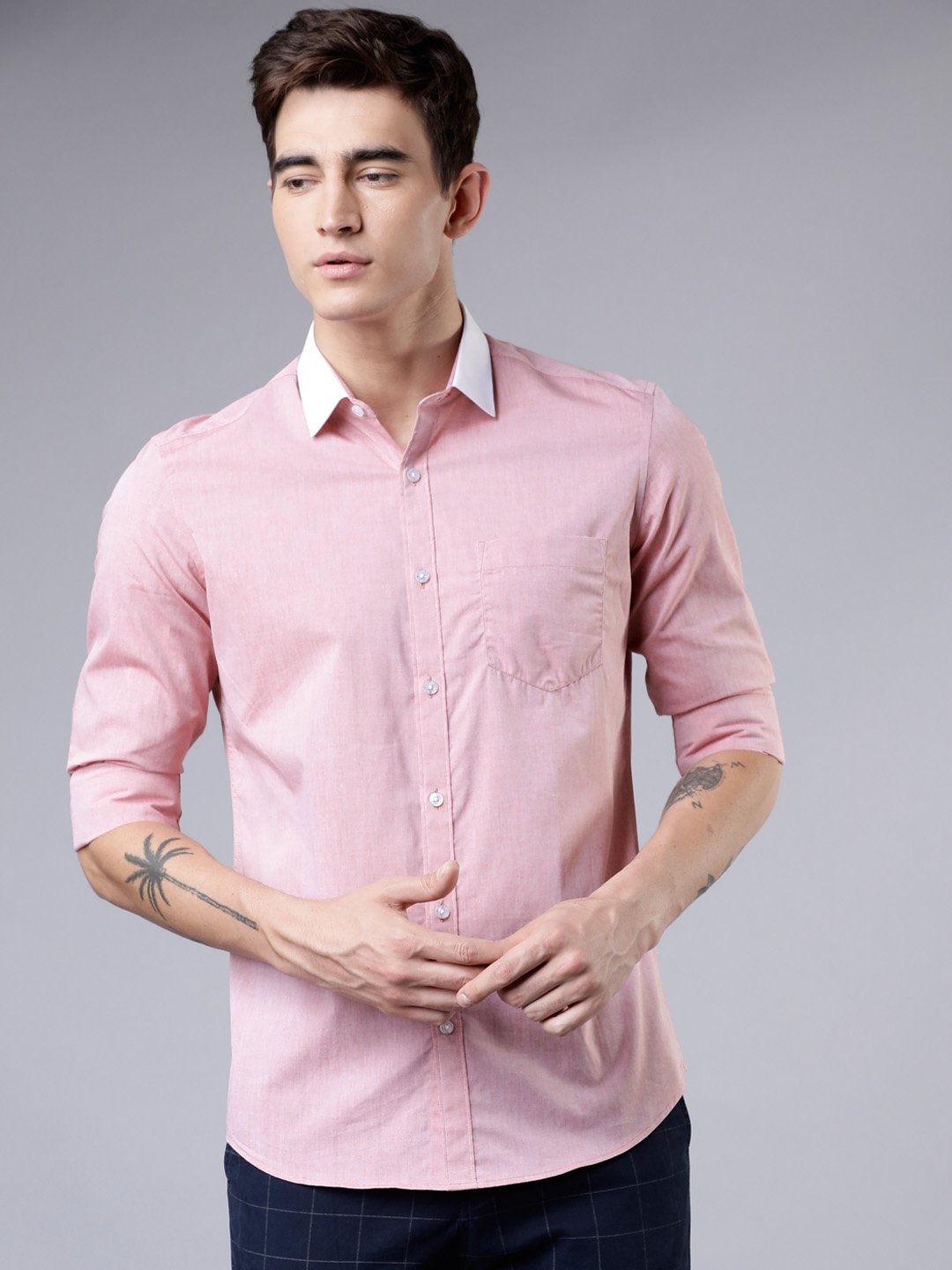 HIGHLANDER Men Pink Slim Fit Solid Casual Shirt
