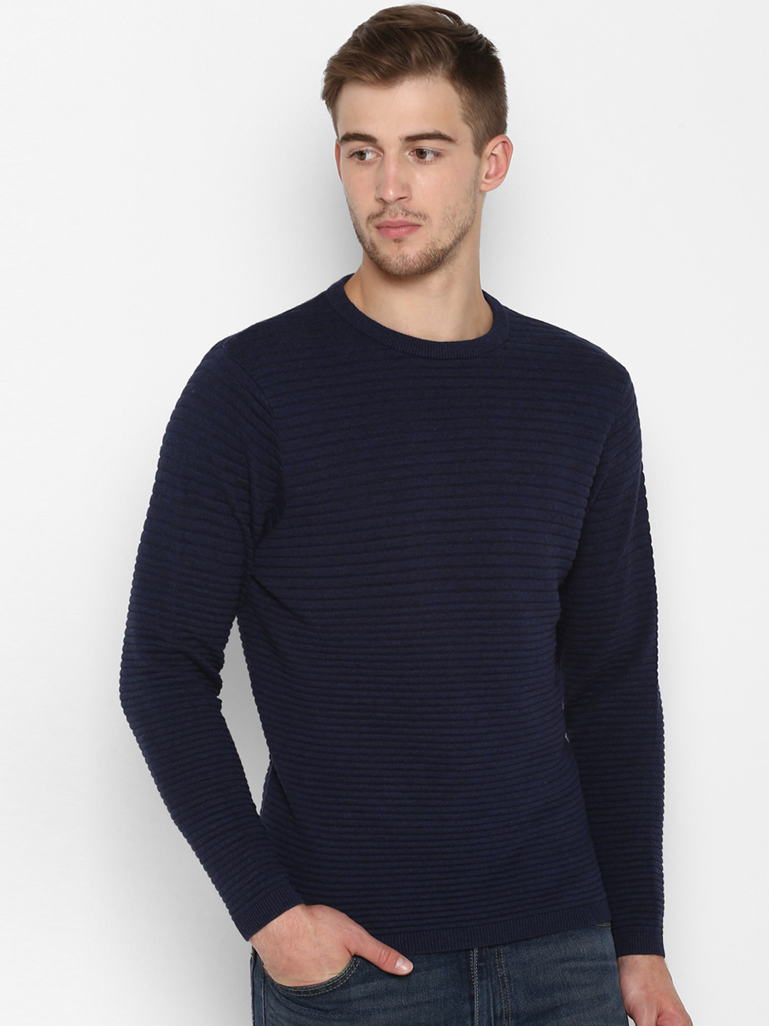 

Red Tape Men Navy Blue Solid Sweater