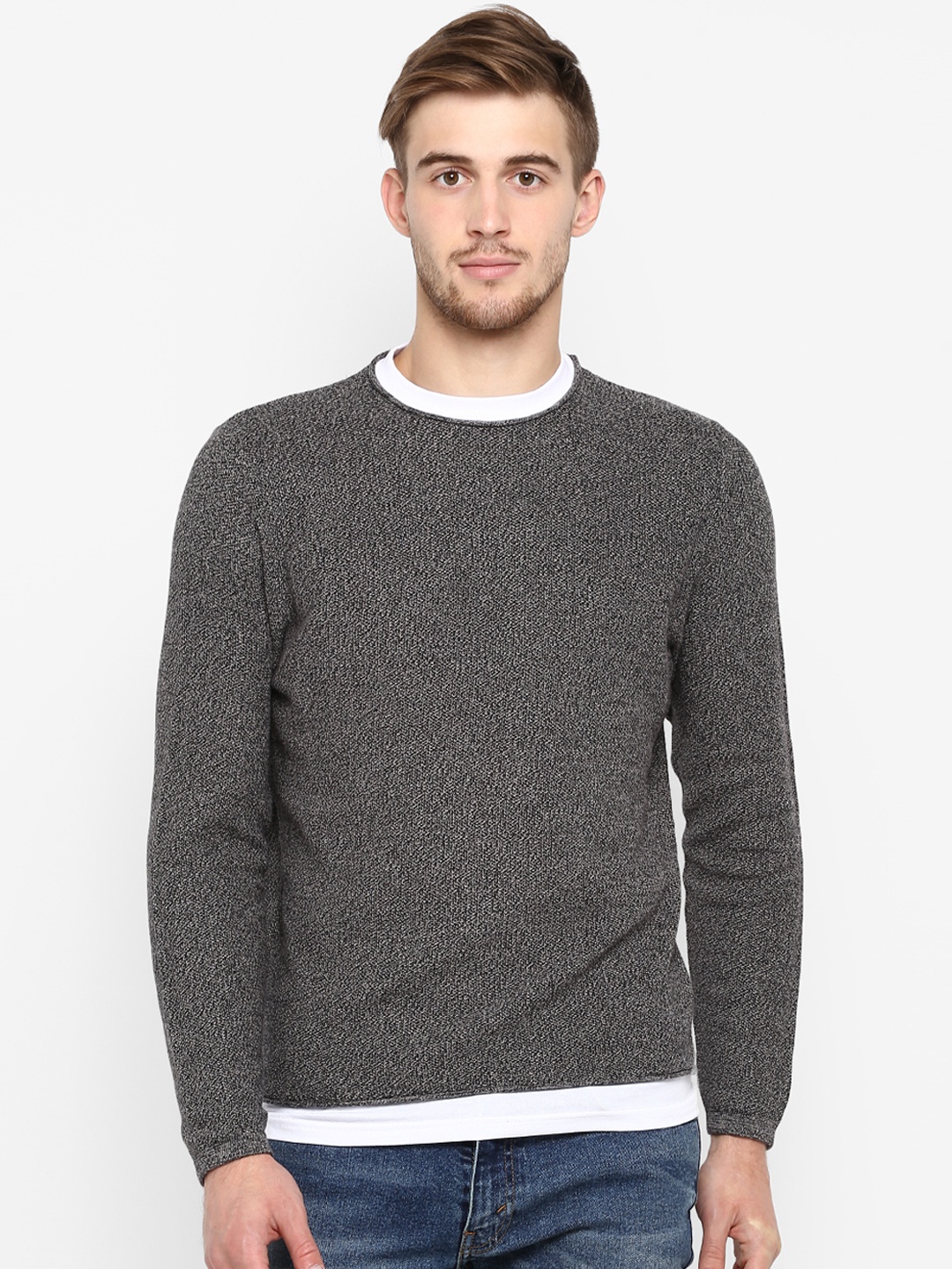 

Red Tape Men Grey Solid Sweater