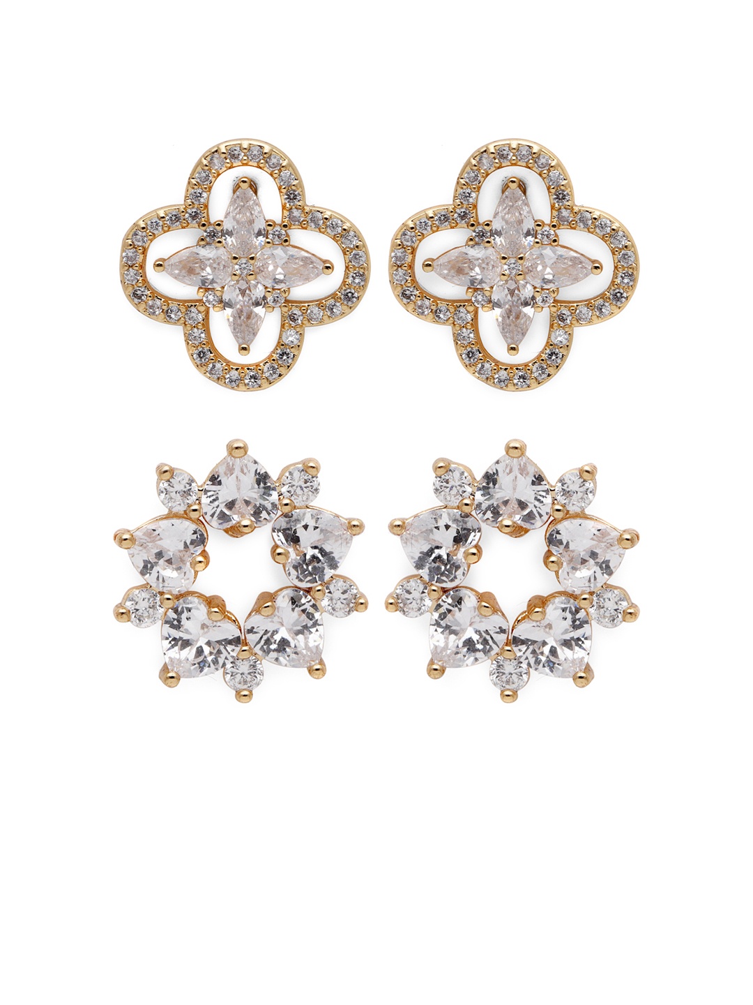 Fabstreet Set of 2 Gold-Plated Handcrafted Embellished Star Shaped Studs